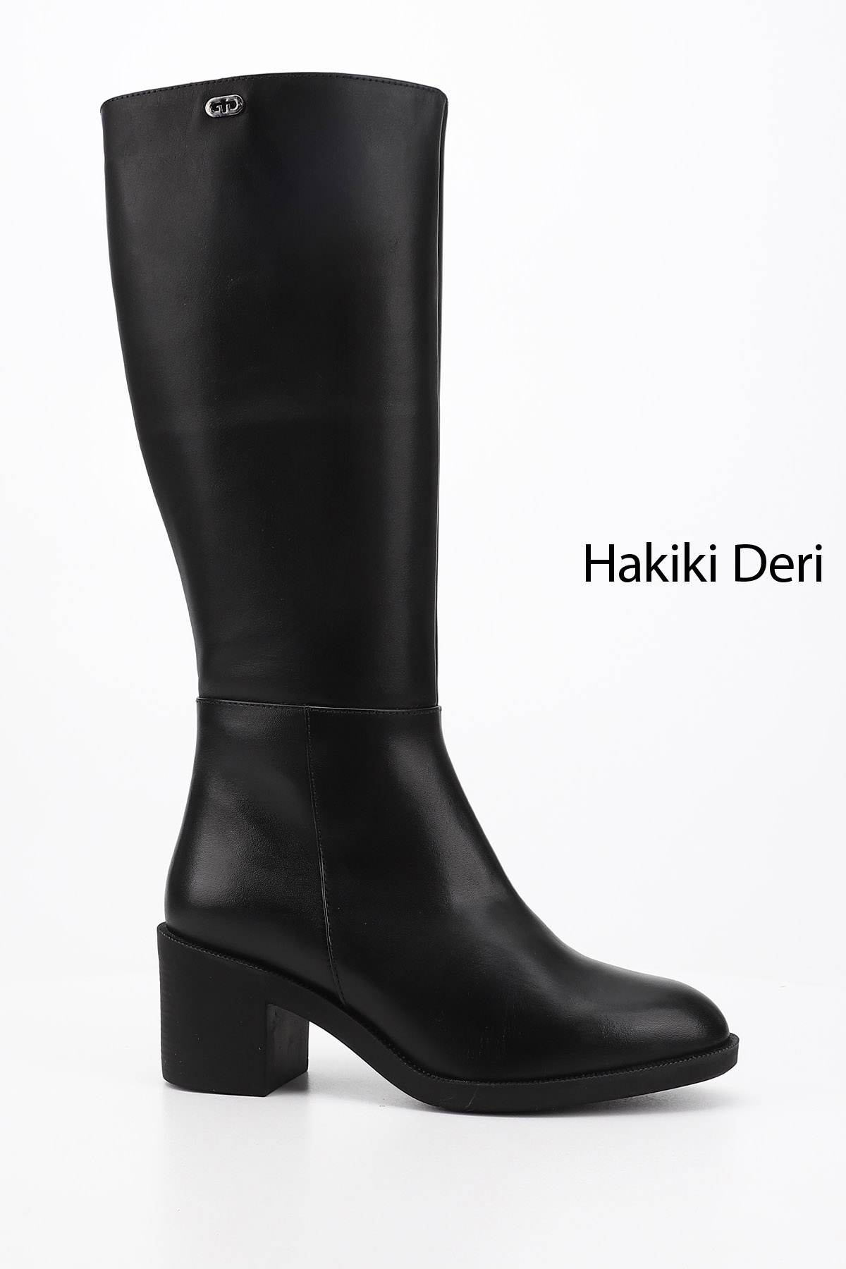 GÖNDERİ(R) Kadın ZÜMRÜT-SİYAH Fermuarlı Kalın Topuklu Hakiki Deri Çizme