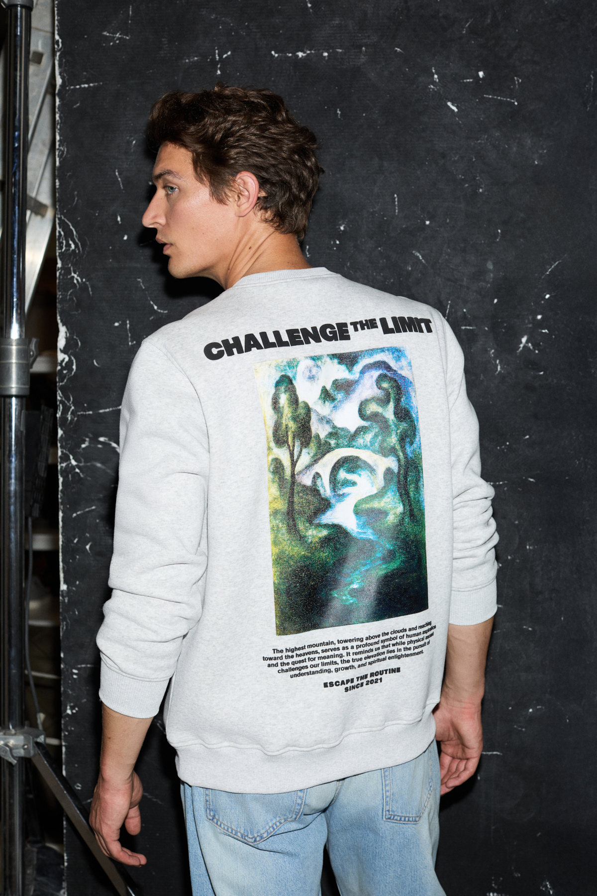 GRIMELANGE ALARIC Erkek Yuvarlak Yaka Önü Baskılı Regular Fit GRİ MELANJ Sweatshirt görsel 2