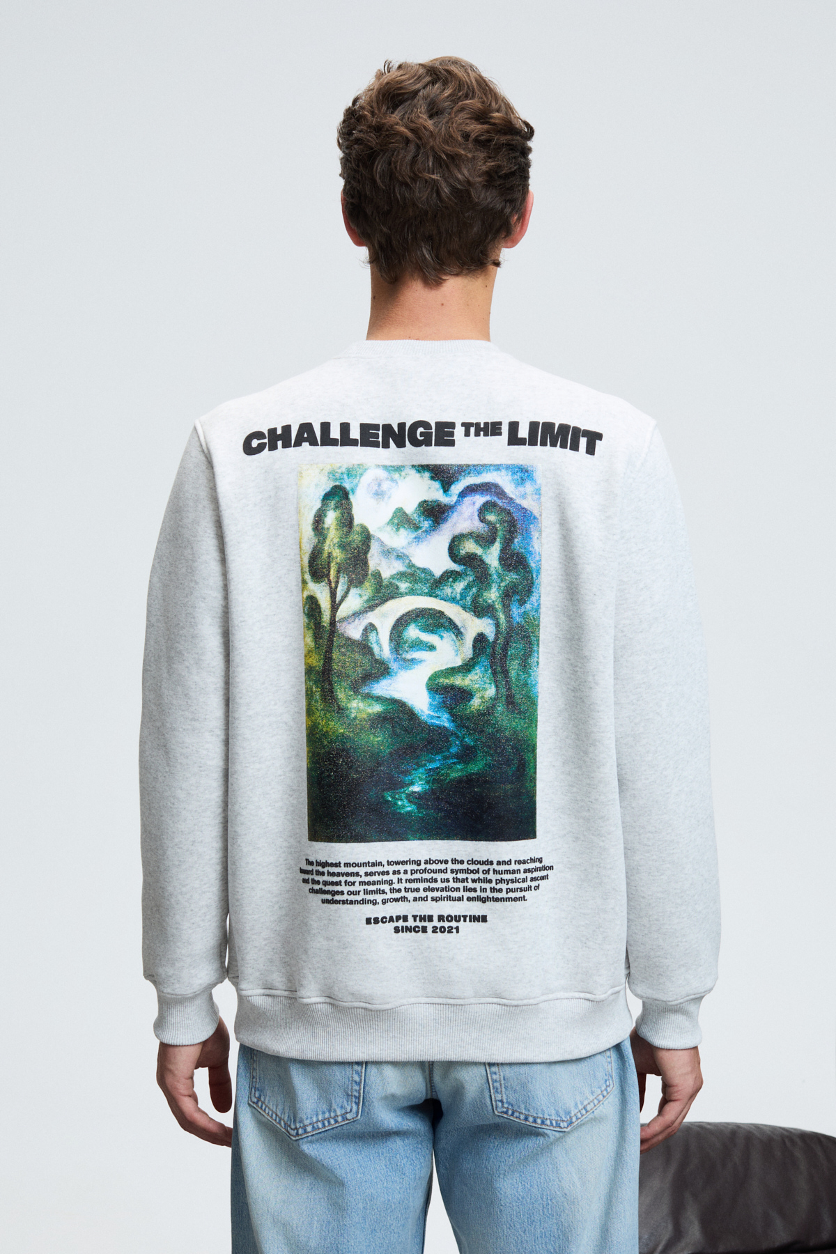 GRIMELANGE ALARIC Erkek Yuvarlak Yaka Önü Baskılı Regular Fit GRİ MELANJ Sweatshirt görsel 4