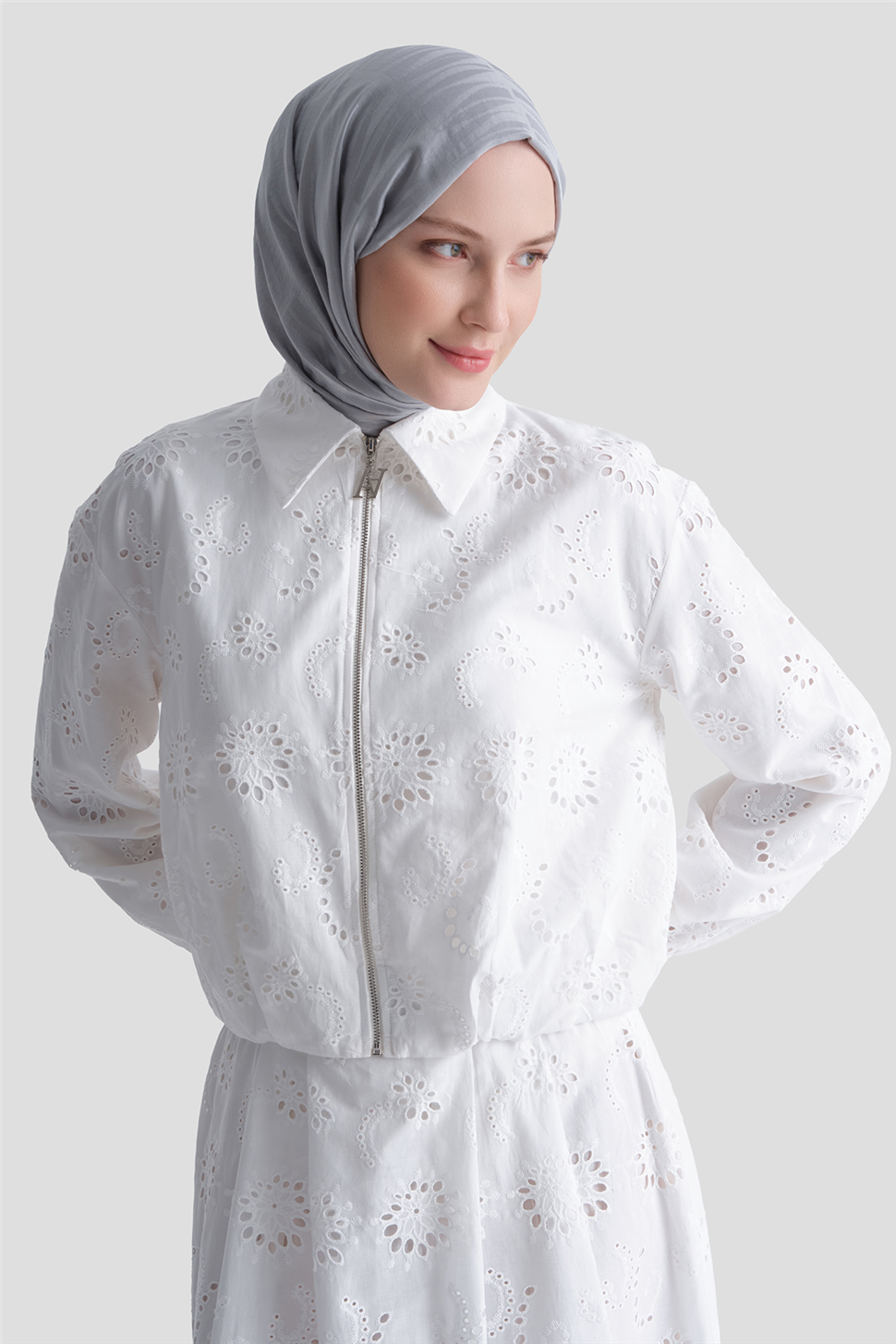 ARMİNE Dantelli Bomber Ceket Takım Ekru görsel 2