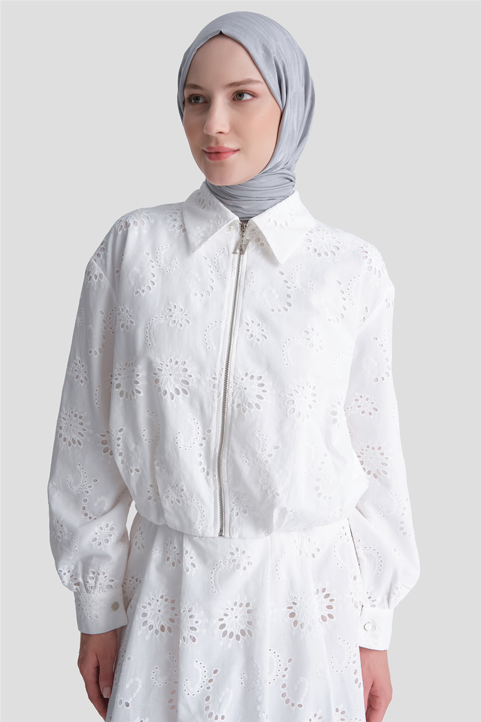 ARMİNE Dantelli Bomber Ceket Takım Ekru görsel 4