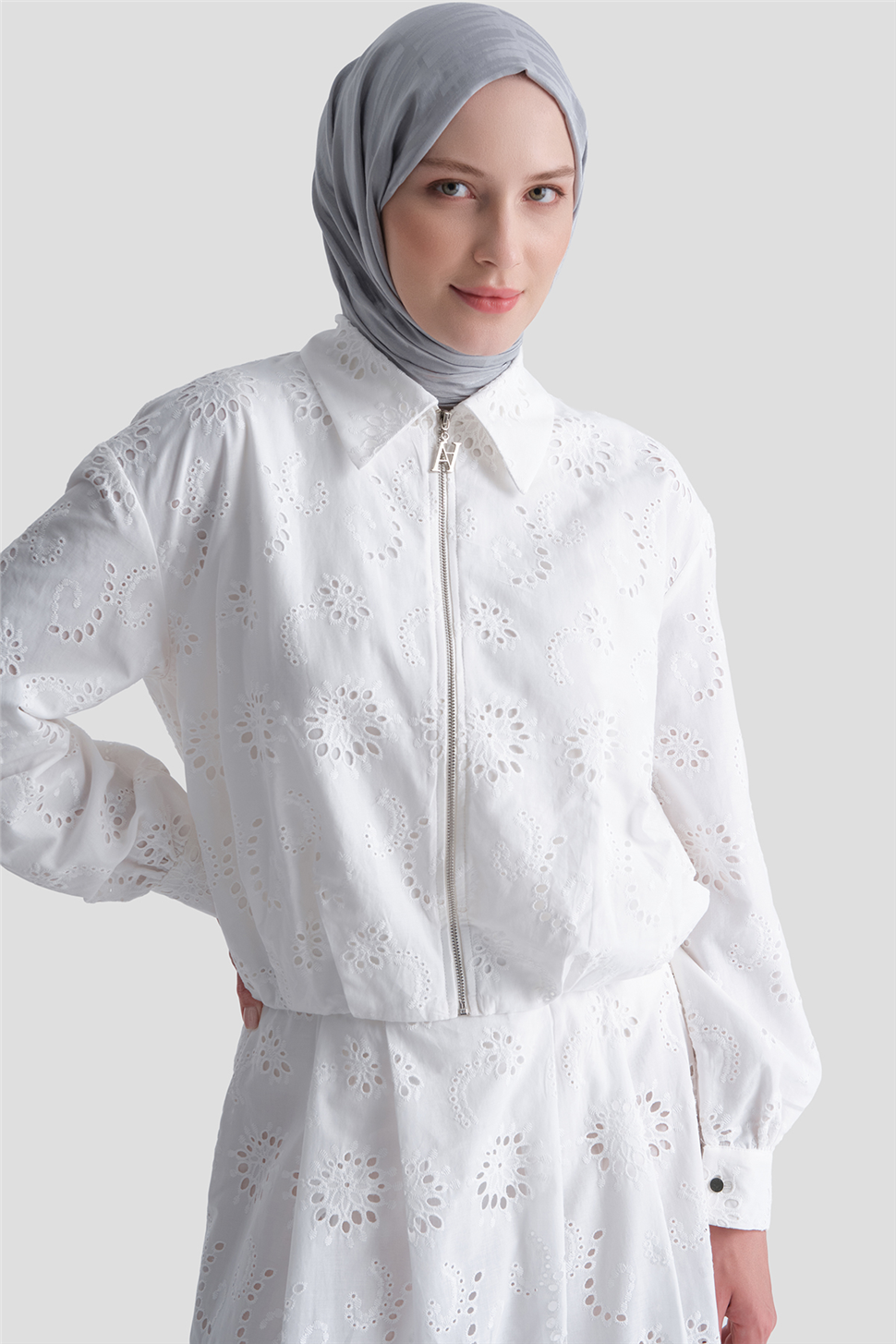 ARMİNE Dantelli Bomber Ceket Takım Ekru görsel 5