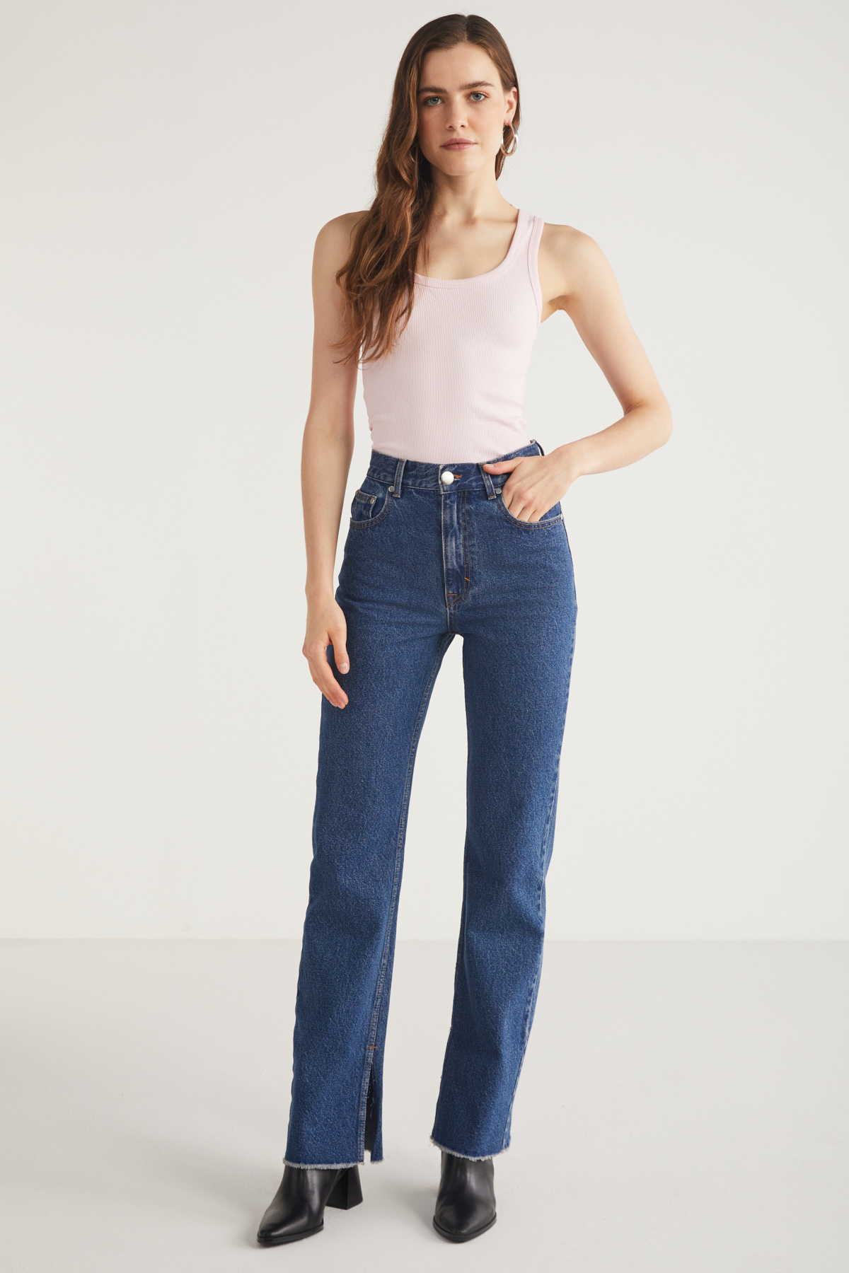 ETHIQUET LILLESOL Kadın Fitilli Görünümlü Slim Fit Vücuda Oturan Havuz Yakalı Pamuklu Basic PEMBE Atlet görsel 5