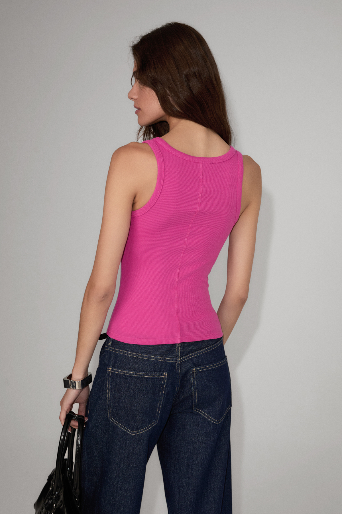 ETHIQUET LILLESOL Kadın Fitilli Görünümlü Slim Fit Vücuda Oturan Havuz Yakalı Pamuklu Basic KOYU FUŞYA Atlet görsel 5