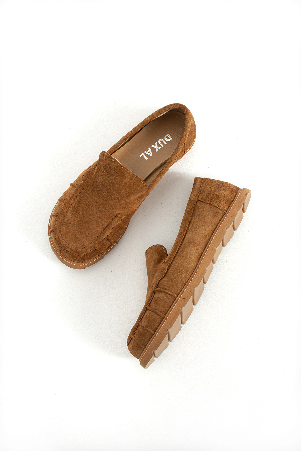 DUXAL SHOES Eliza Hakiki Deri Kadın Süet Mokasen Düz Taban Günlük Ayakkabı görsel 3