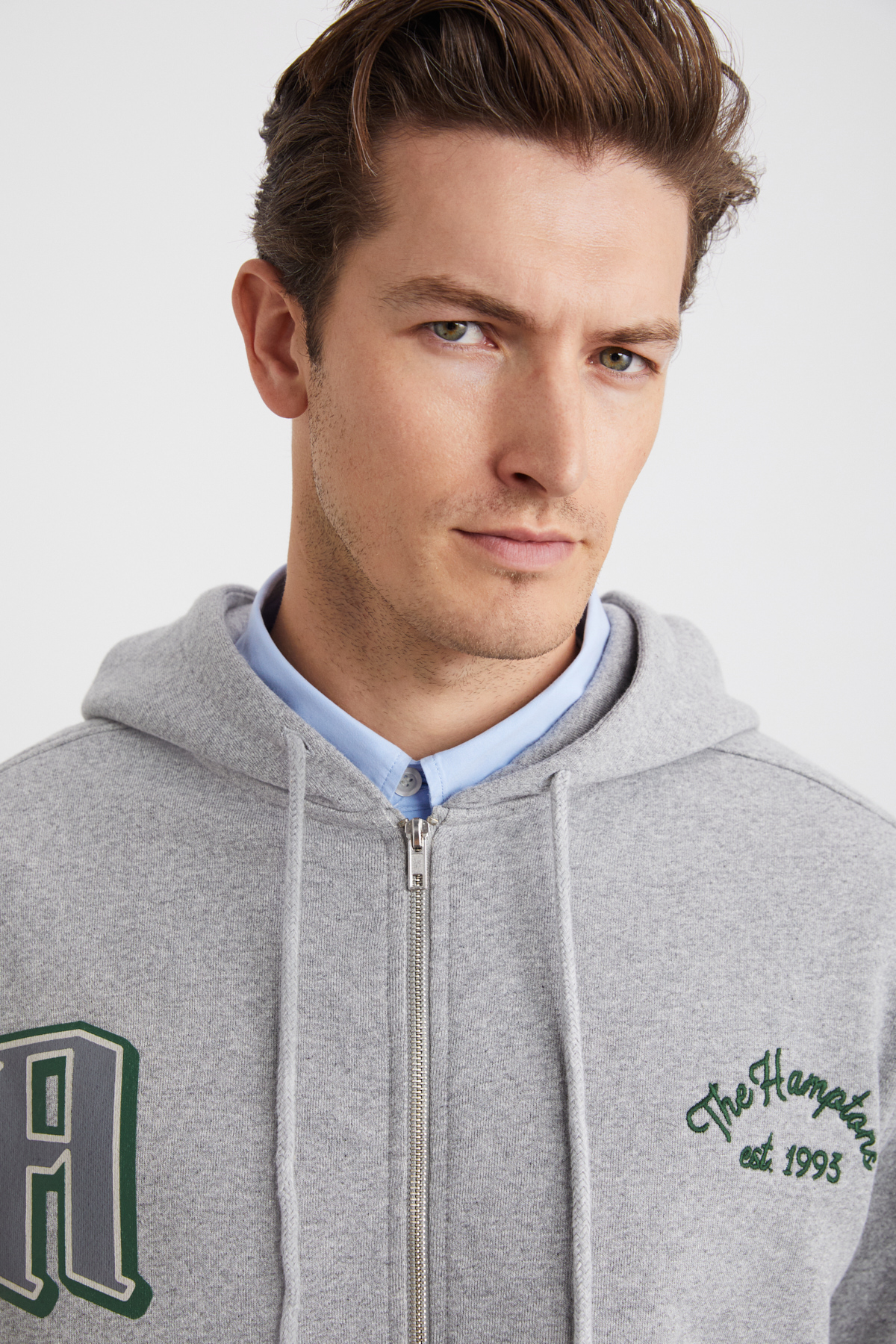 GRIMELANGE ALPHABET Erkek Pamuklu Önü Baskılı Kapüşonlu Kordon Detaylı Fermuarlı Hırka Grimelanj Sweatshirt GRİ görsel 5