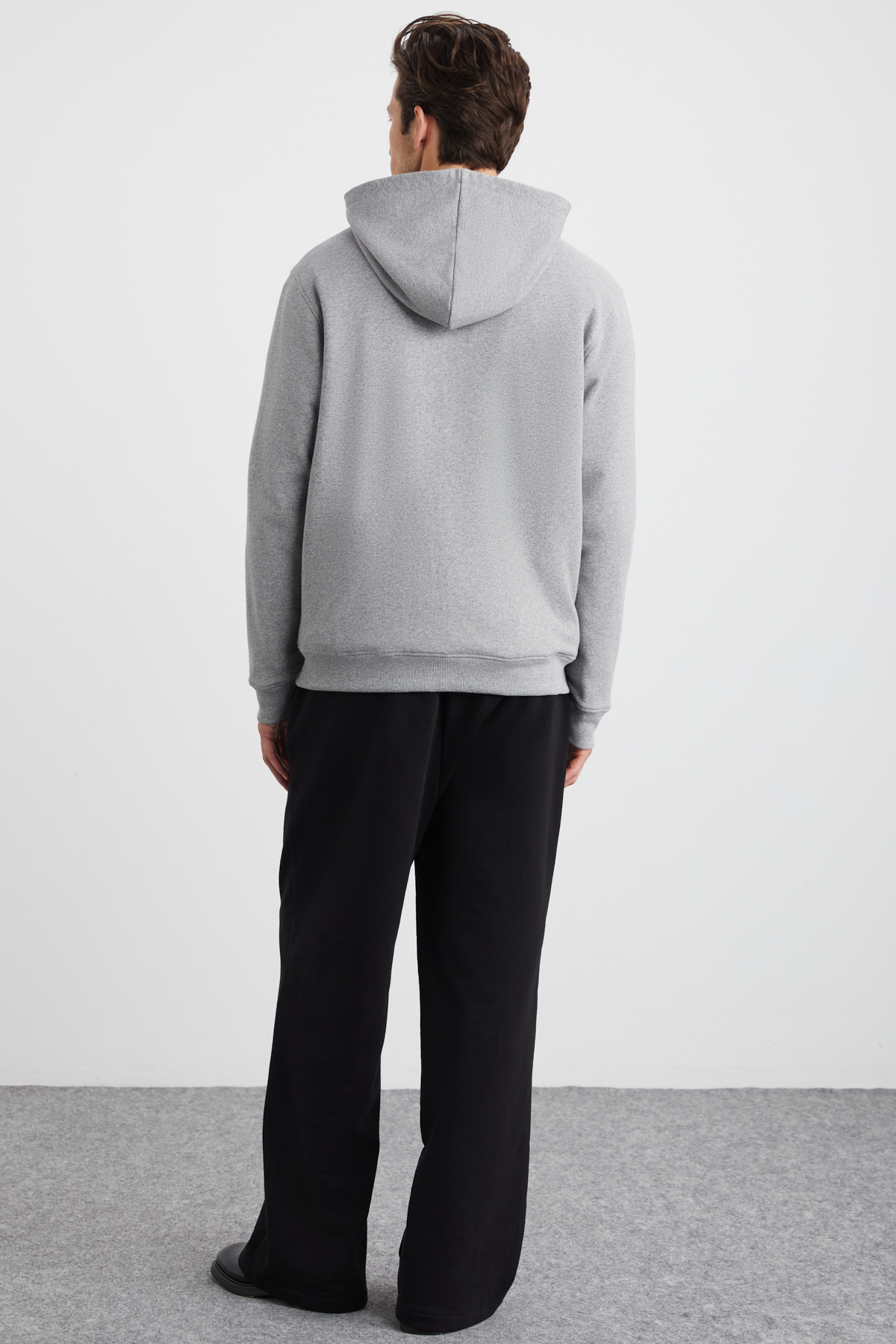 GRIMELANGE ALPHABET Erkek Pamuklu Önü Baskılı Kapüşonlu Kordon Detaylı Fermuarlı Hırka Grimelanj Sweatshirt GRİ görsel 6