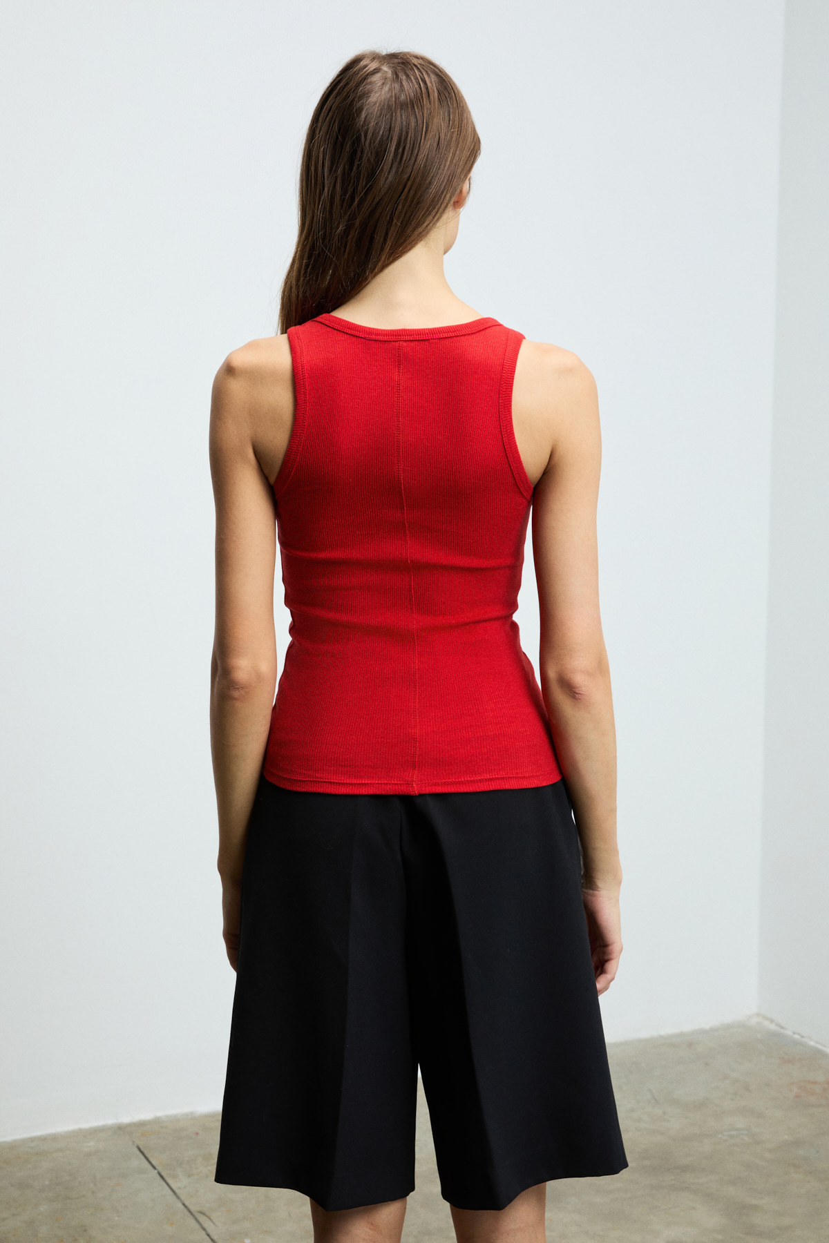 ETHIQUET LILLESOL Kadın Fitilli Görünümlü Slim Fit Vücuda Oturan Havuz Yakalı Pamuklu Basic KIRMIZI Atlet görsel 6