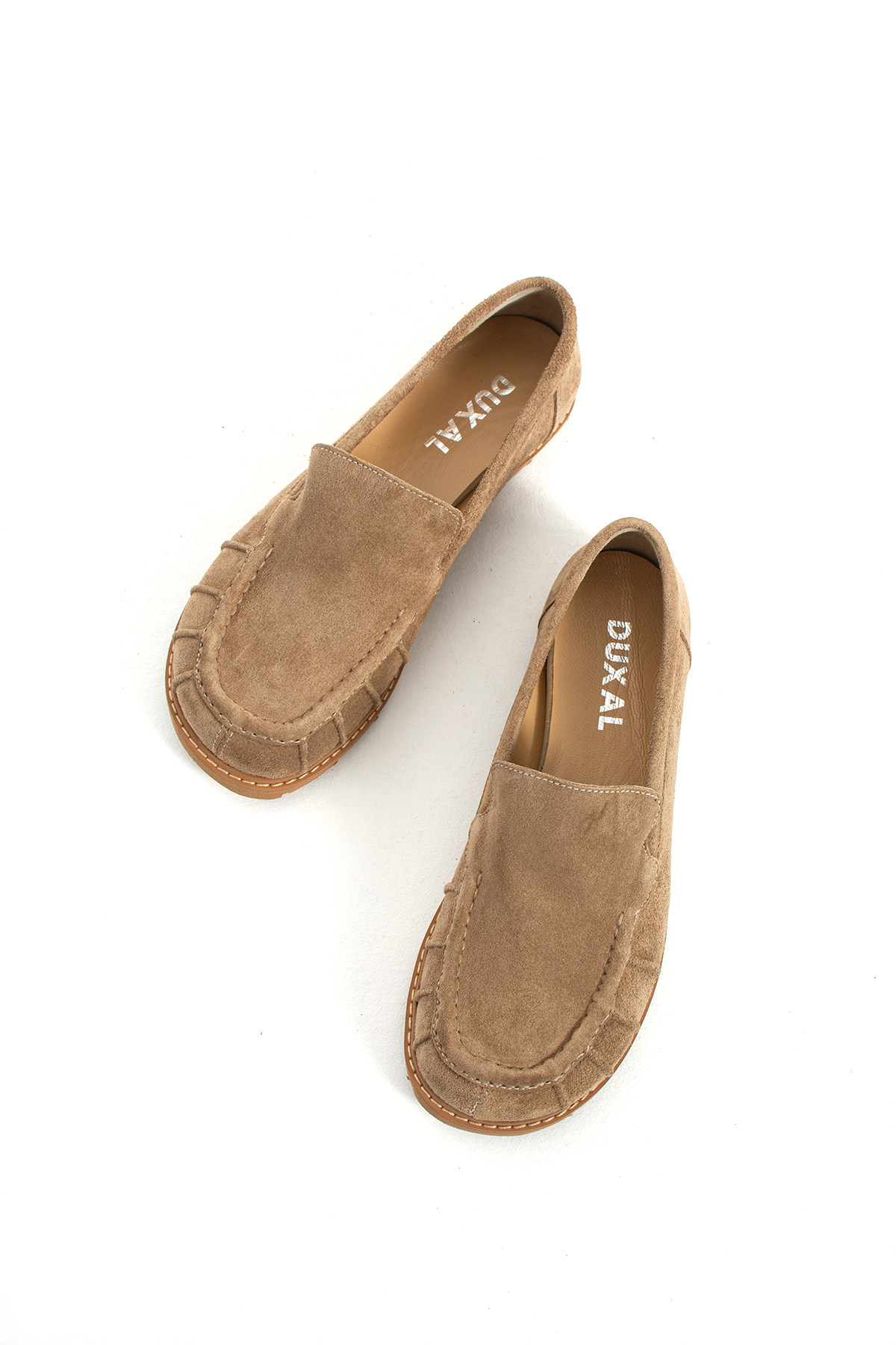 DUXAL SHOES Eliza Hakiki Deri Kadın Süet Mokasen Düz Taban Günlük Ayakkabı görsel 3