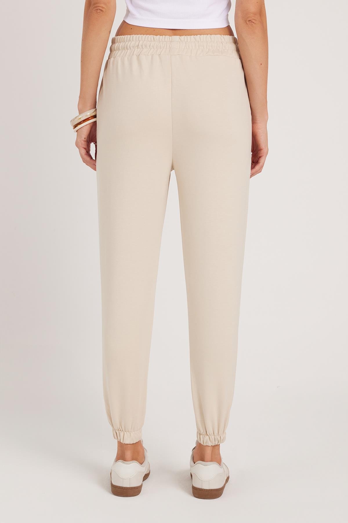 TUDORS Kadın Relax Fit Rahat Kesim Modal Kumaş Beli Bağlamalı Lastikli Jogger Taş Eşofman Altı görsel 7