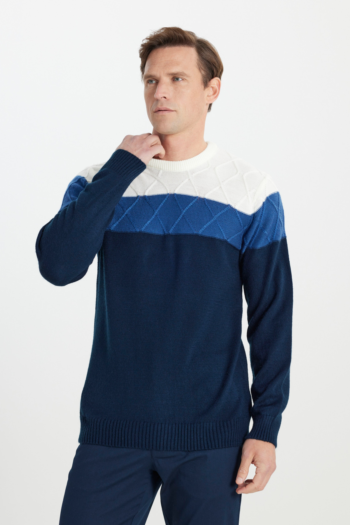 AC&Co / Altınyıldız Classics Erkek Normal Kesim Bisiklet Yaka Colorblock Desenli Triko Kazak