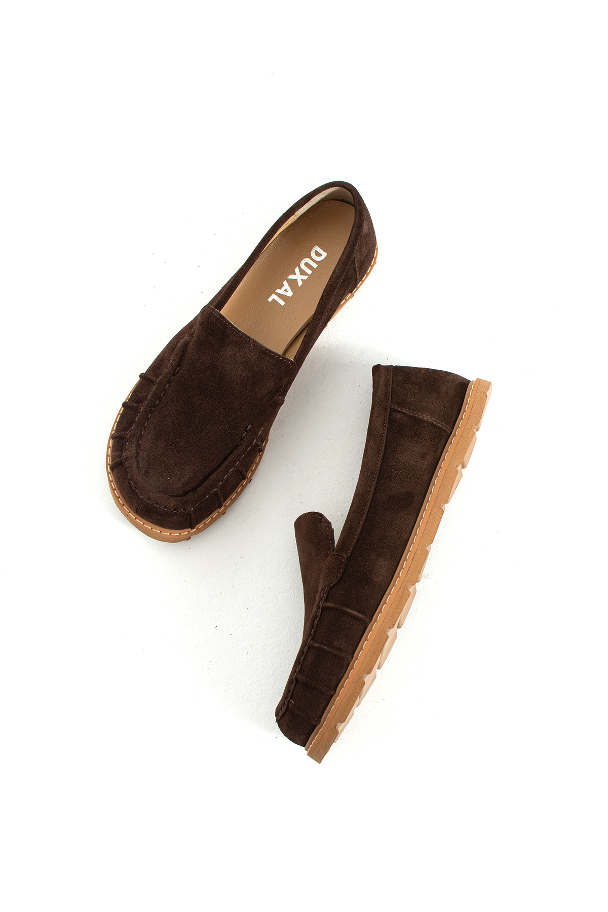 DUXAL SHOES Eliza Hakiki Deri Kadın Süet Mokasen Düz Taban Günlük Ayakkabı görsel 4