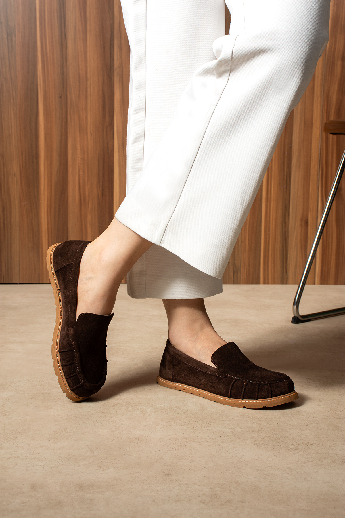 DUXAL SHOES Eliza Hakiki Deri Kadın Süet Mokasen Düz Taban Günlük Ayakkabı görsel 5