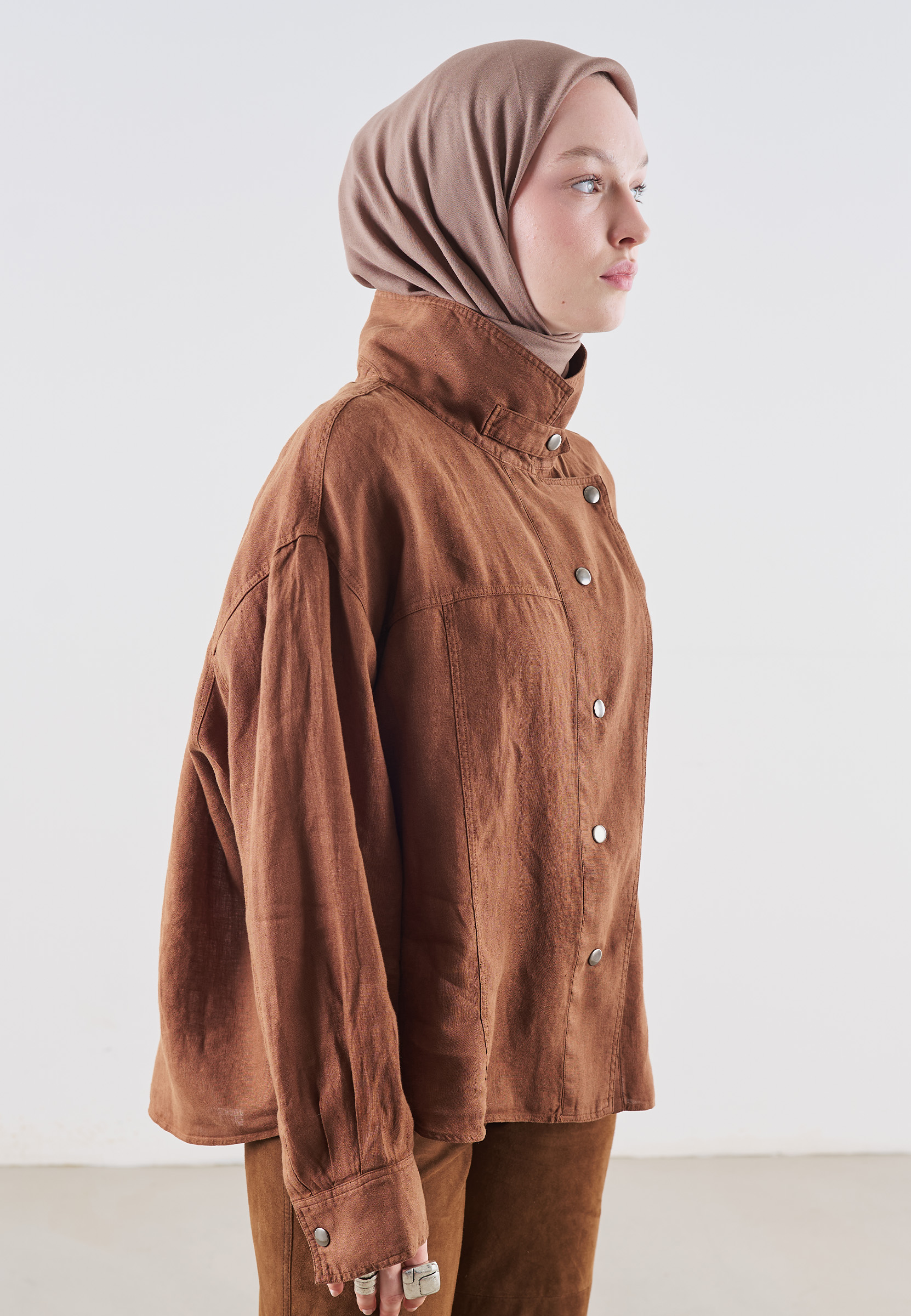 Fresh Scarfs Pamuk Keten Eşarp Nude görsel 2