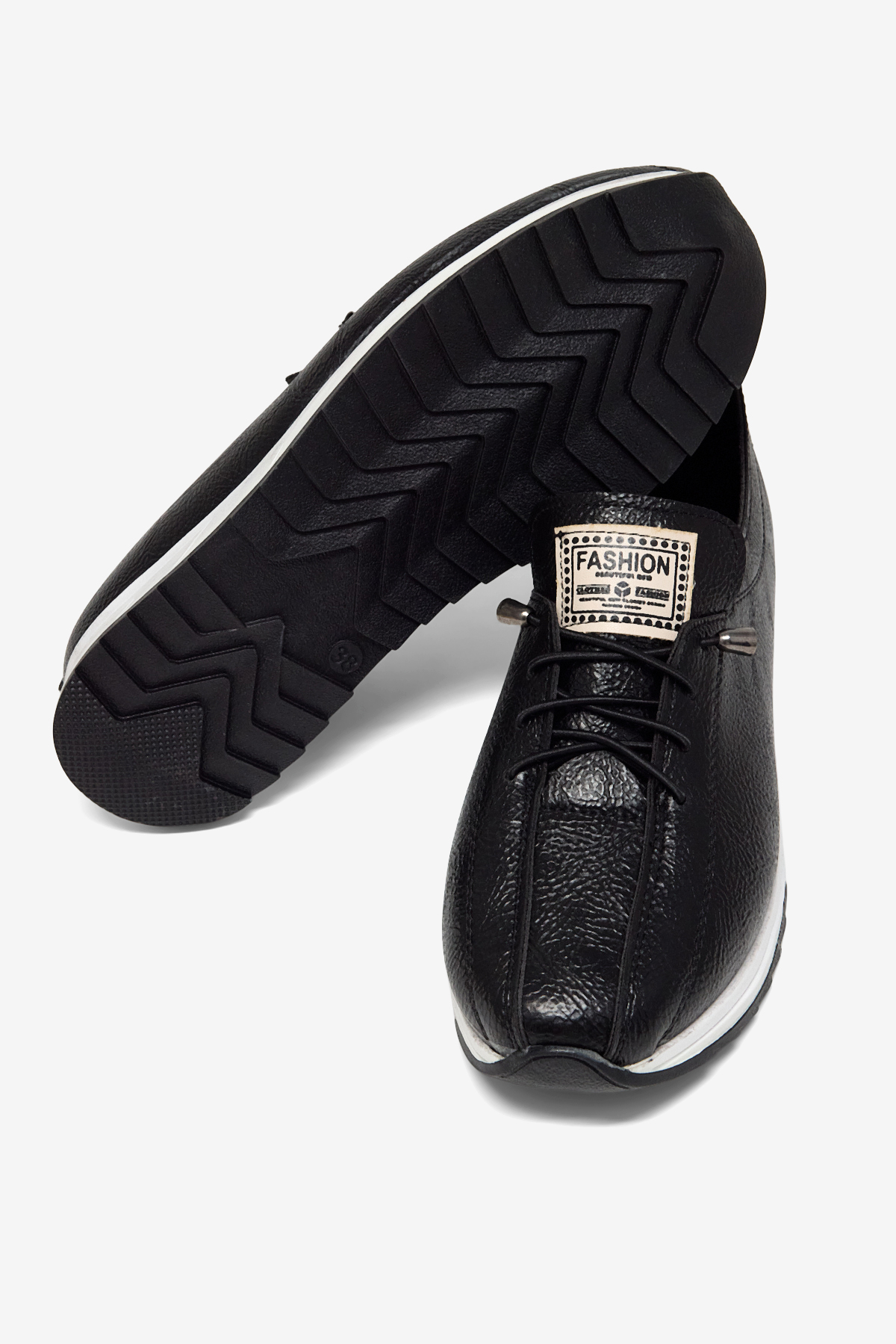 TONNY BLACK Kadın Siyah Rahat Kalıp Ortopedik Bağcıklı Loafer görsel 3