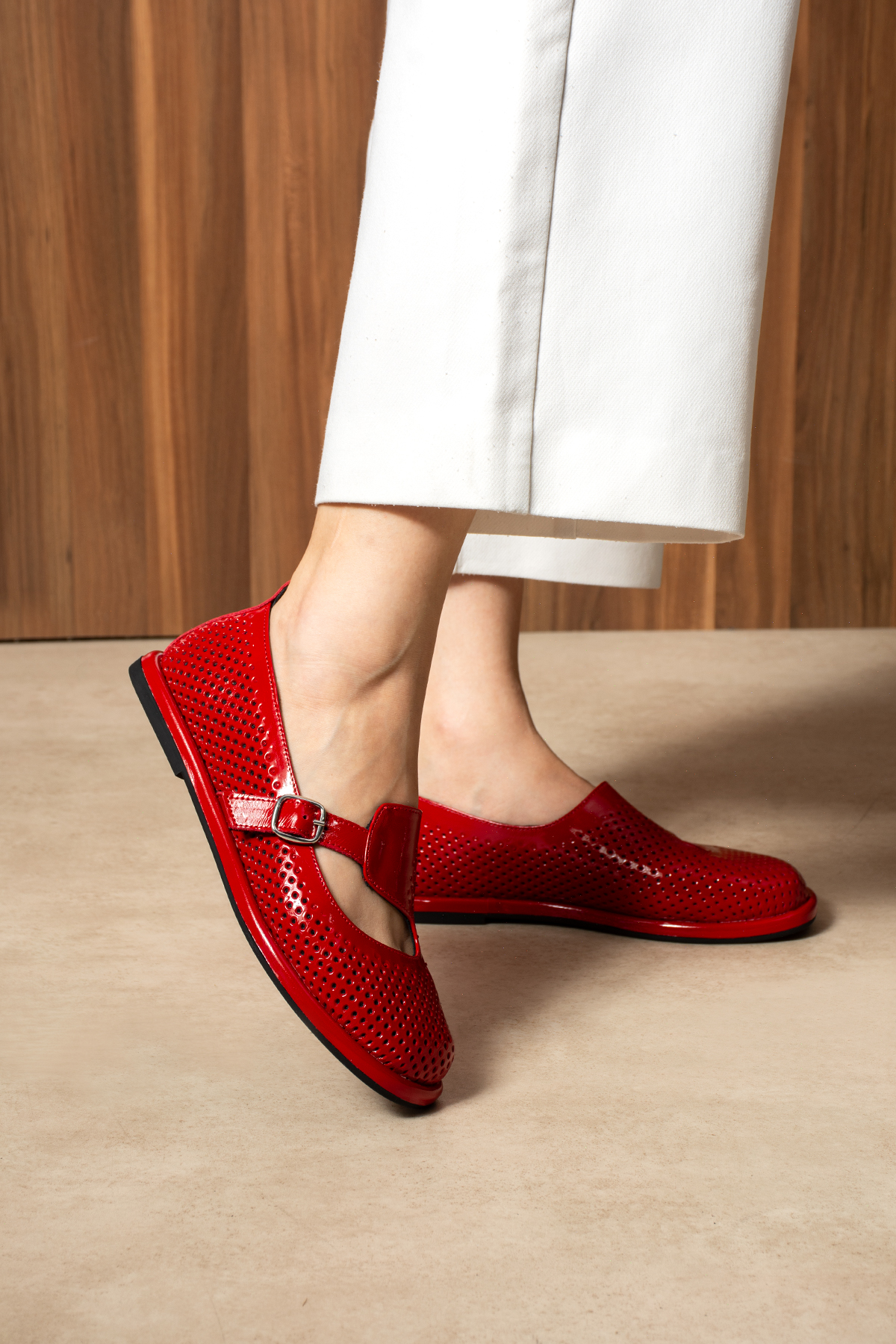 DUXAL SHOES Mandy Kadın Hakiki Deri comfort Taban Tokalı Delikli Babet görsel 2