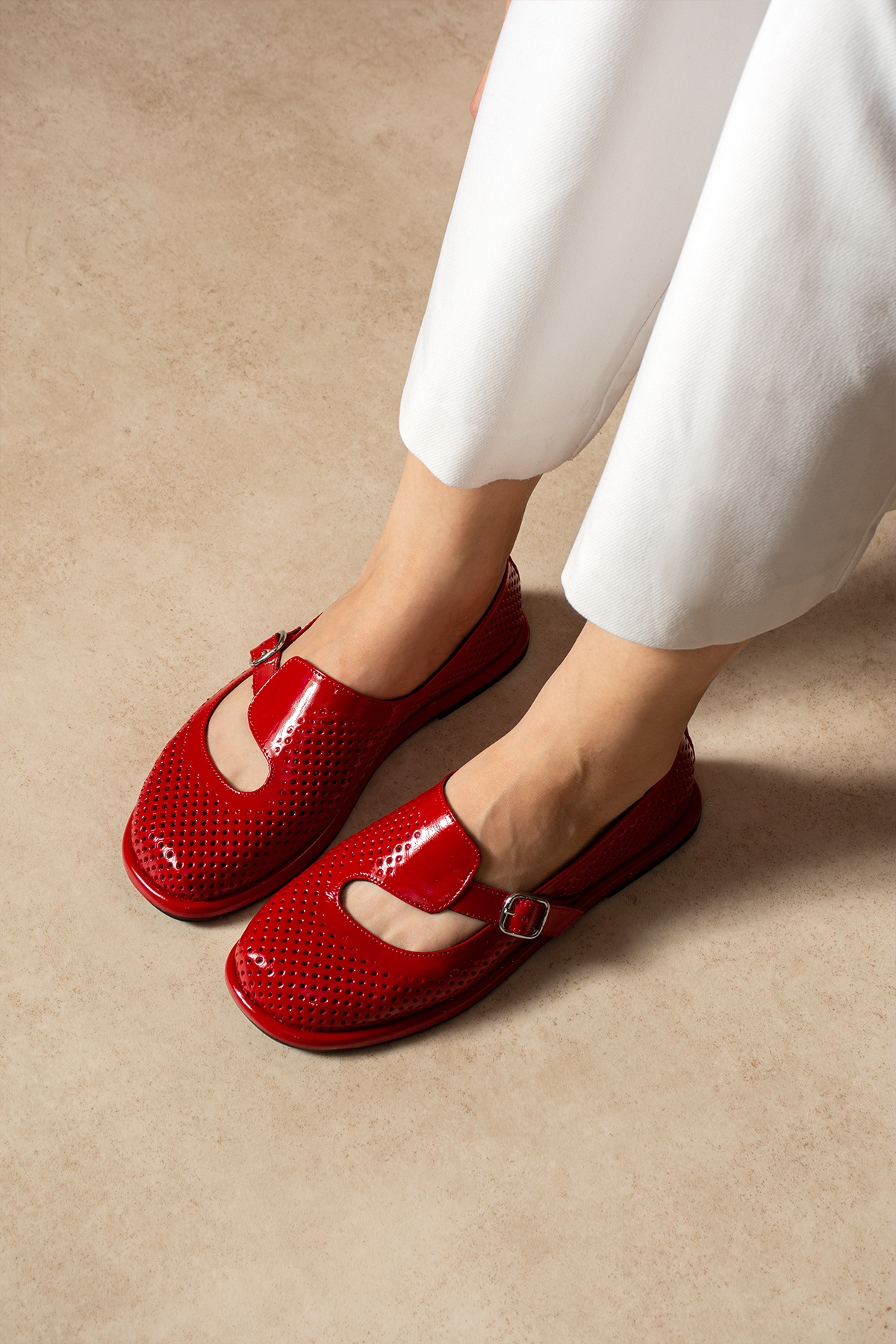 DUXAL SHOES Mandy Kadın Hakiki Deri comfort Taban Tokalı Delikli Babet görsel 3