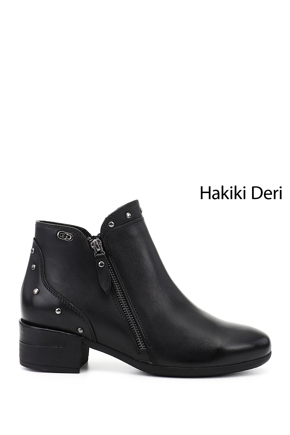GÖNDERİ(R) Kadın AÇIK SİYAH Fermuarlı Kalın Topuklu Hakiki Deri Bot