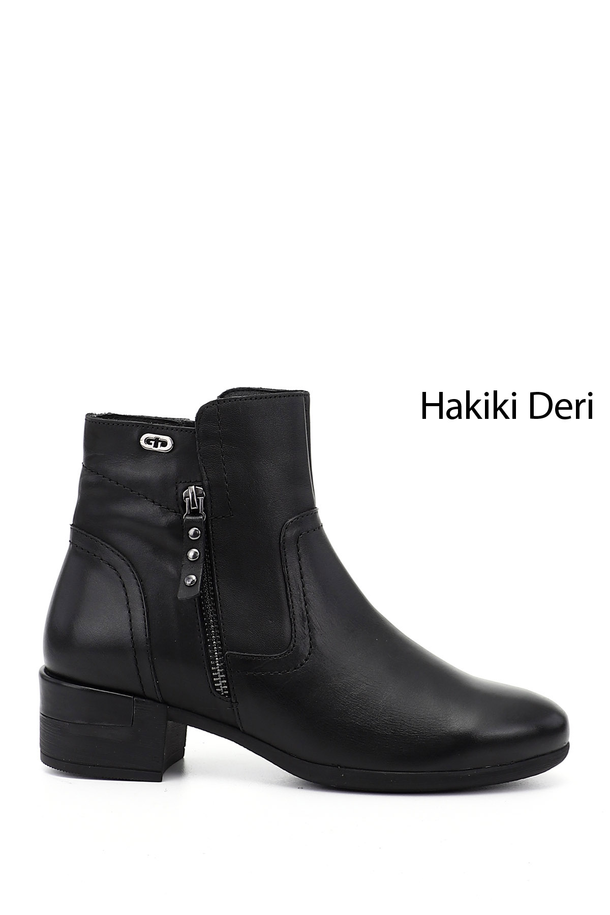 GÖNDERİ(R) Kadın AÇIK SİYAH Fermuarlı Kalın Topuklu Hakiki Deri Bot