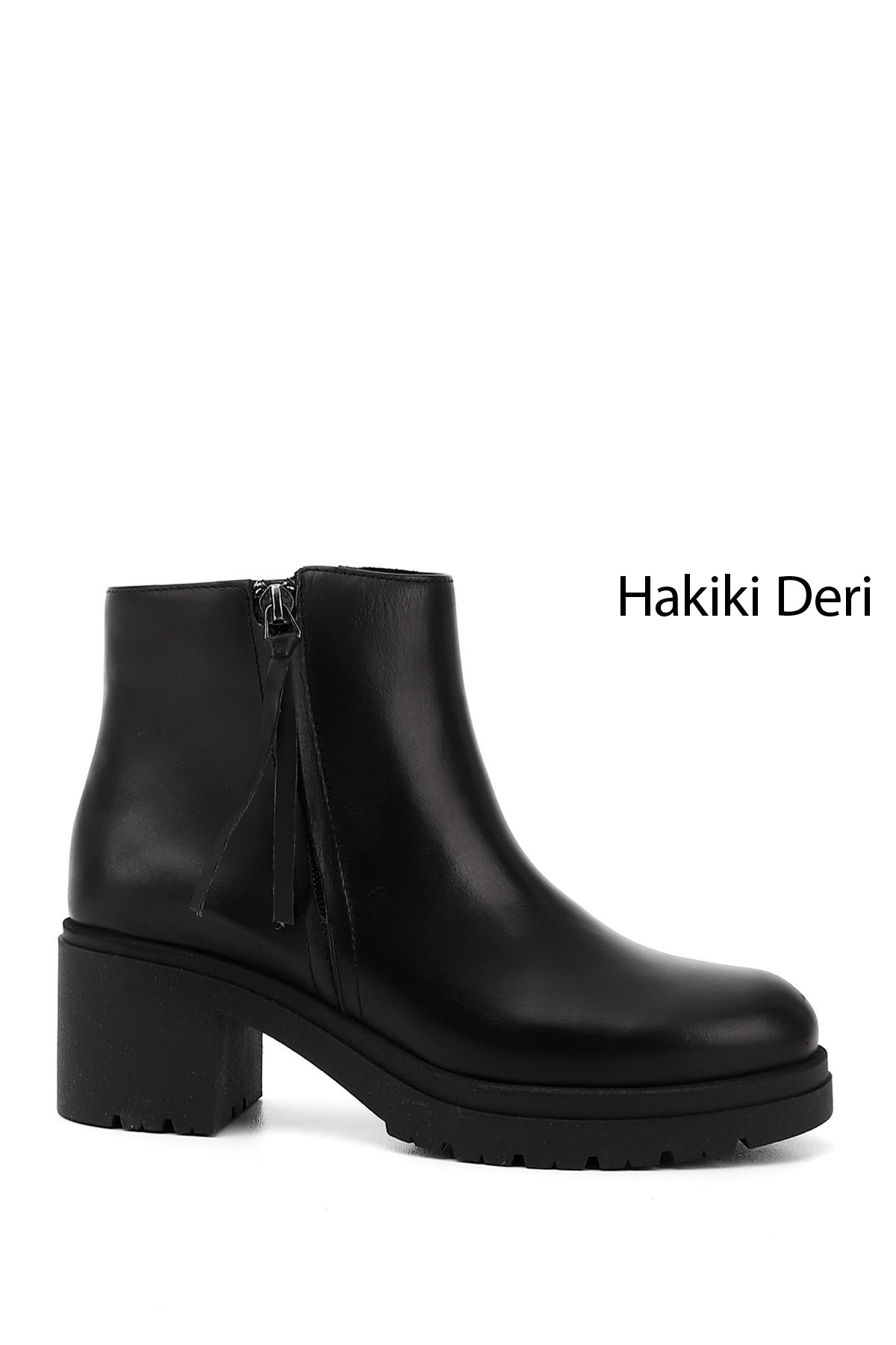 GÖNDERİ(R) Kadın ZÜMRÜT-SİYAH Fermuarlı Kalın Topuklu Hakiki Deri Bot