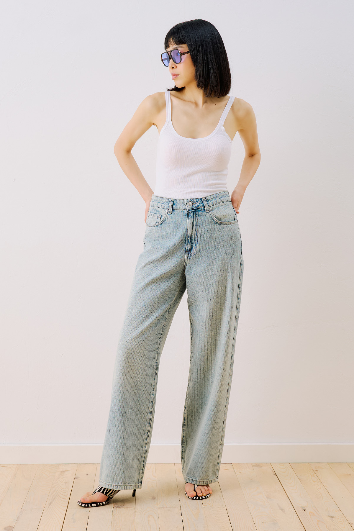 Manuka Çizgili Denim Straıght Pantolon Açık Mavi görsel 3