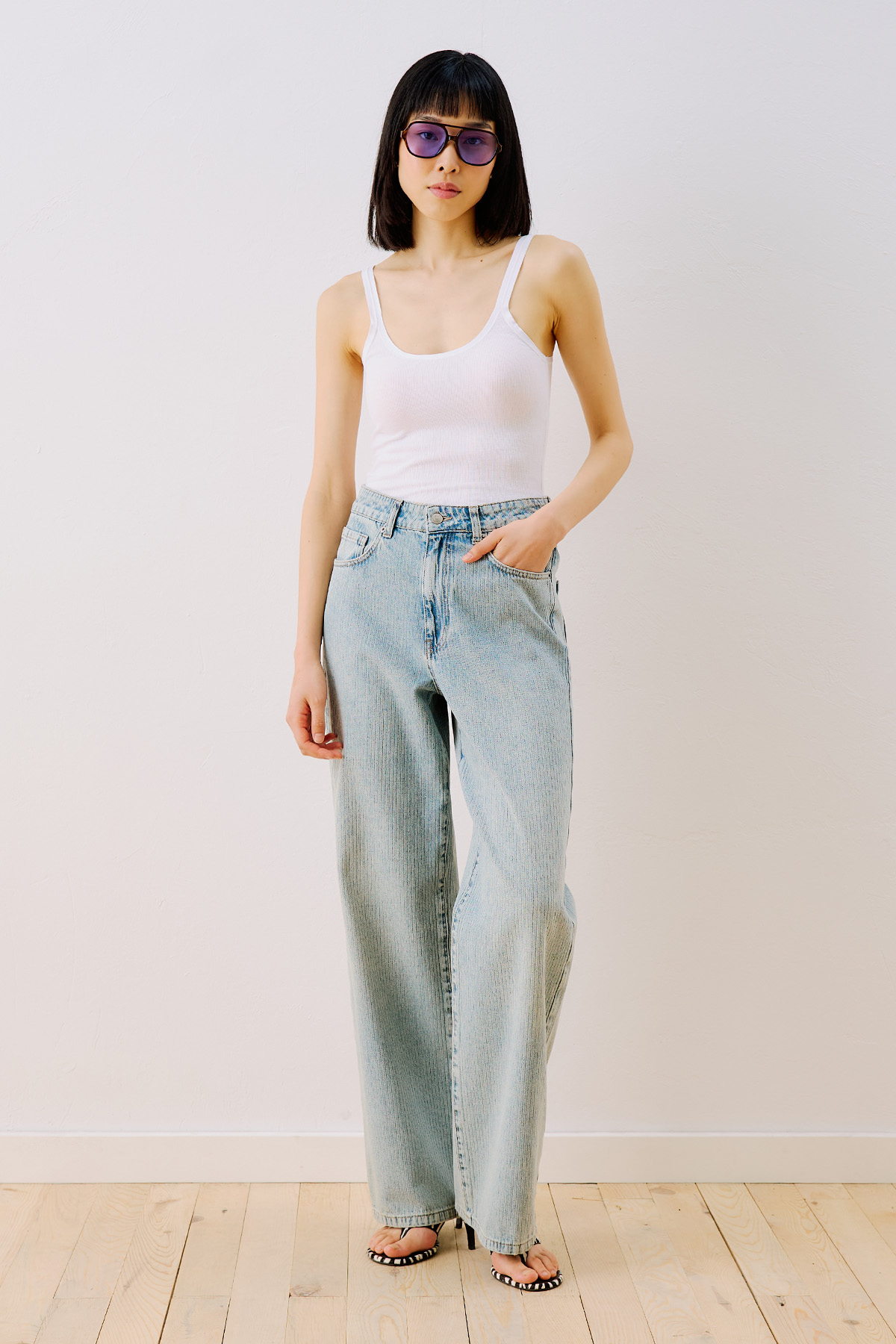 Manuka Çizgili Denim Straıght Pantolon Açık Mavi görsel 4
