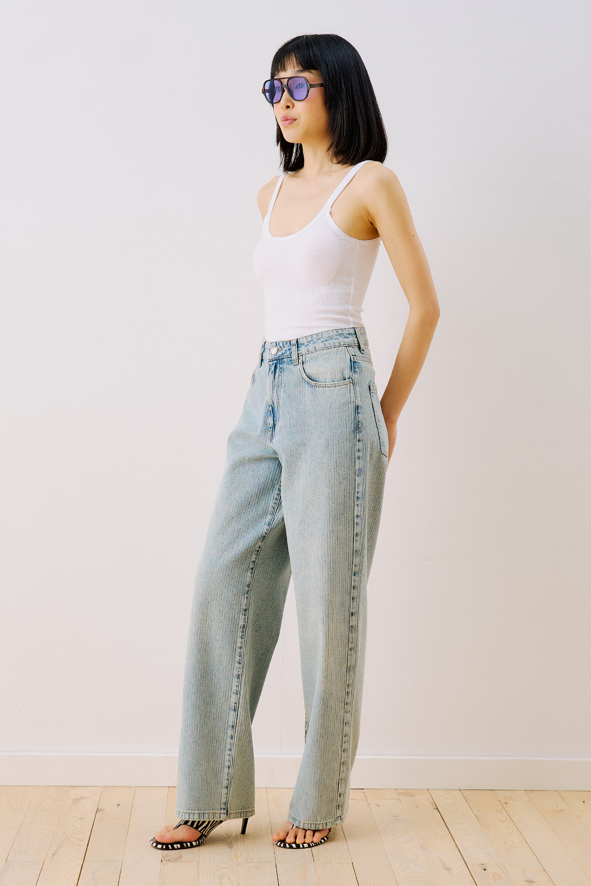 Manuka Çizgili Denim Straıght Pantolon Açık Mavi görsel 5