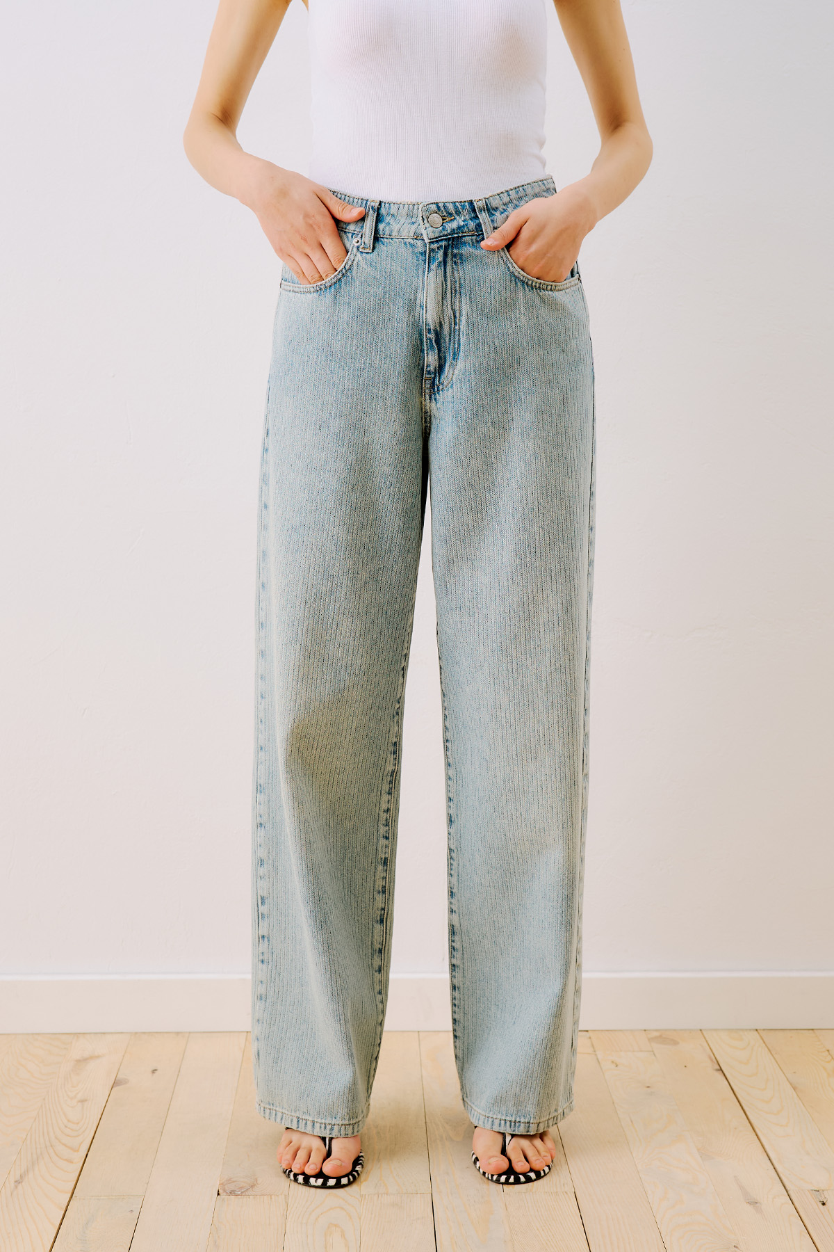 Manuka Çizgili Denim Straıght Pantolon Açık Mavi görsel 6
