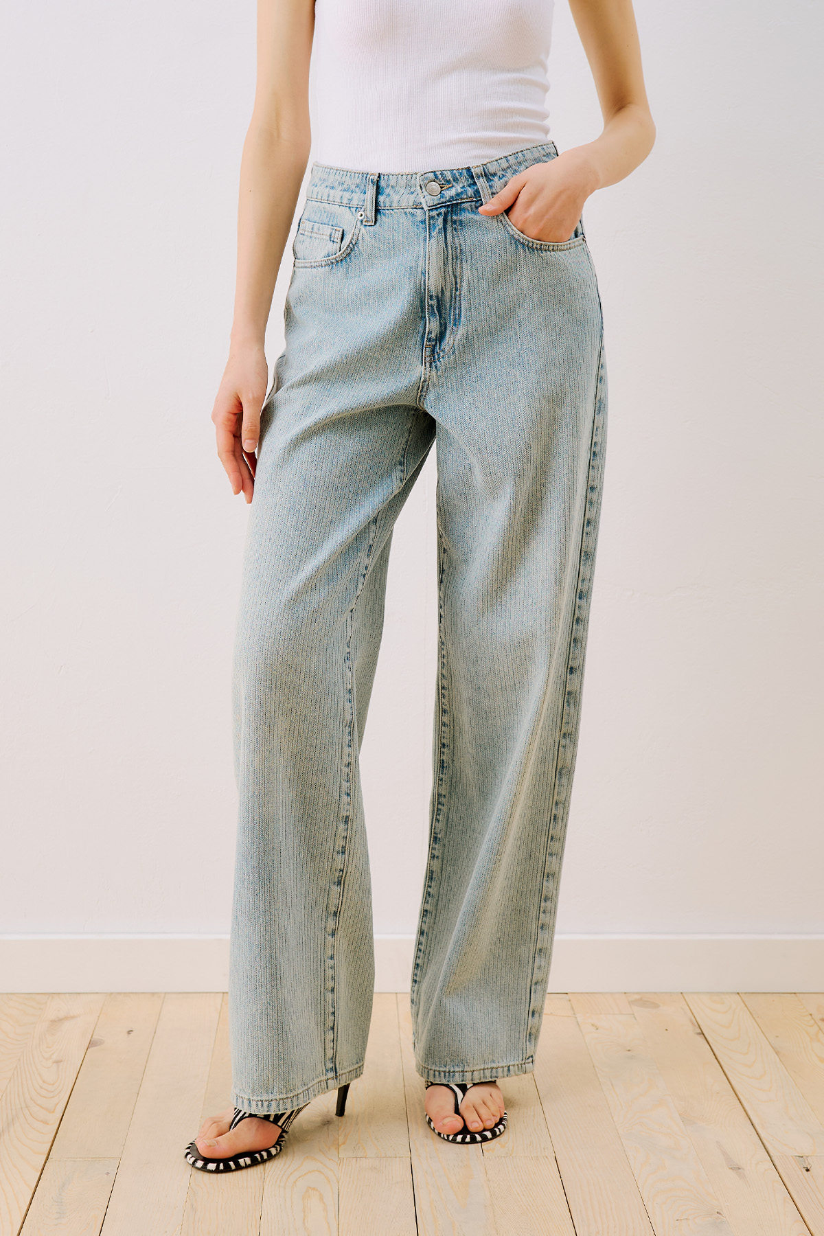Manuka Çizgili Denim Straıght Pantolon Açık Mavi görsel 7