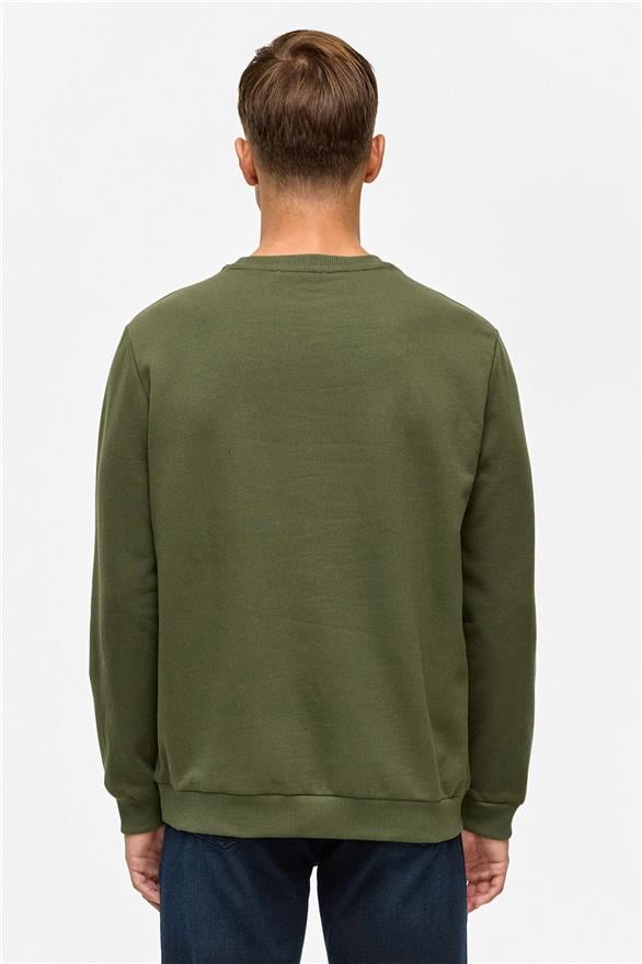 Süvari Haki Regular Düz Bisiklet Yaka Sweatshirt görsel 5