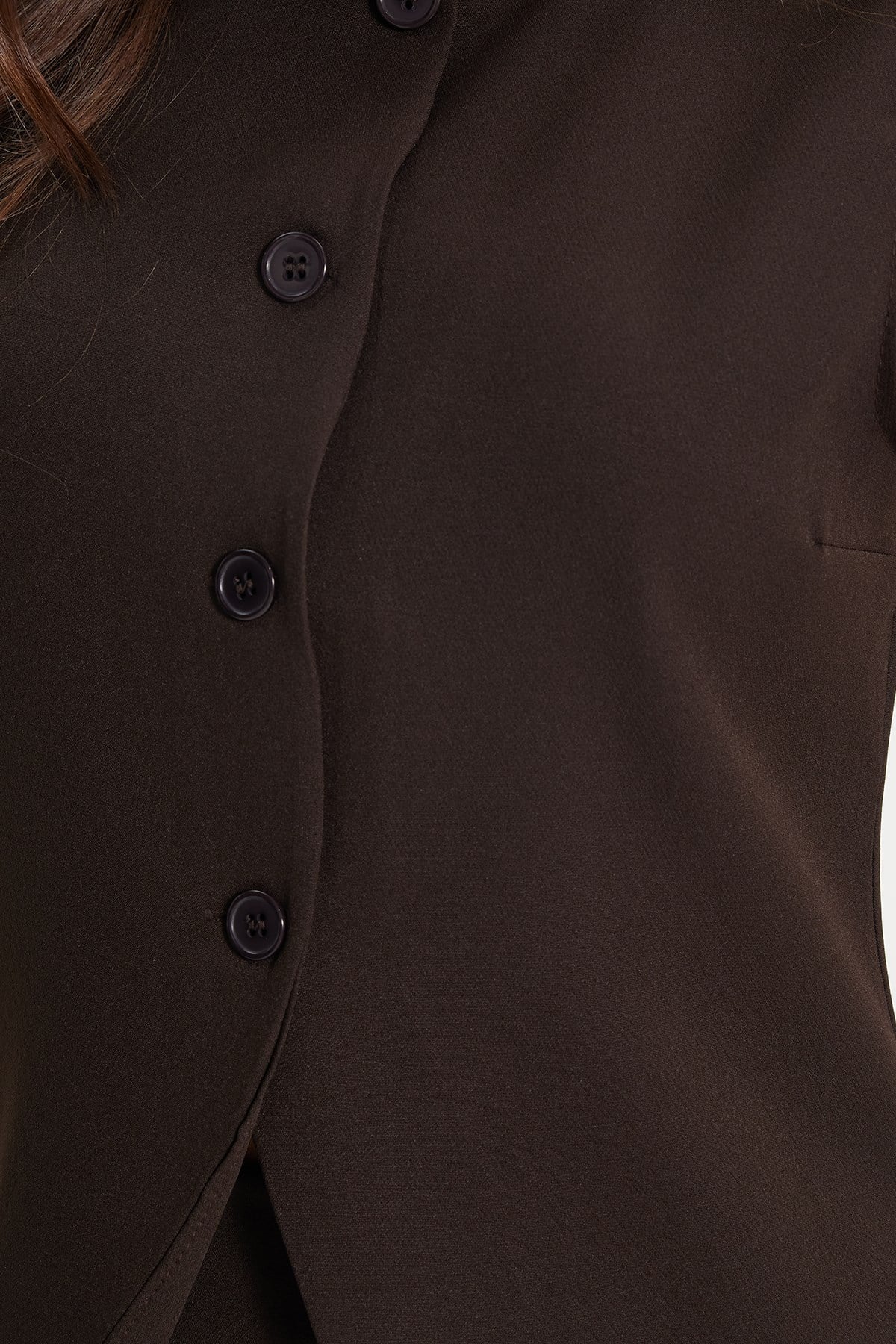 TUDORS Kadın Standart Fit Normal Kesim Bisiklet Yaka Elastanlı Kahverengi Kolsuz Yelek Mini Etek Takım görsel 6