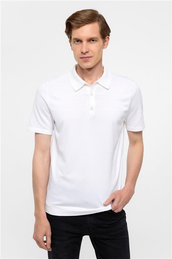 Süvari Beyaz Regular Düz Polo Yaka Triko