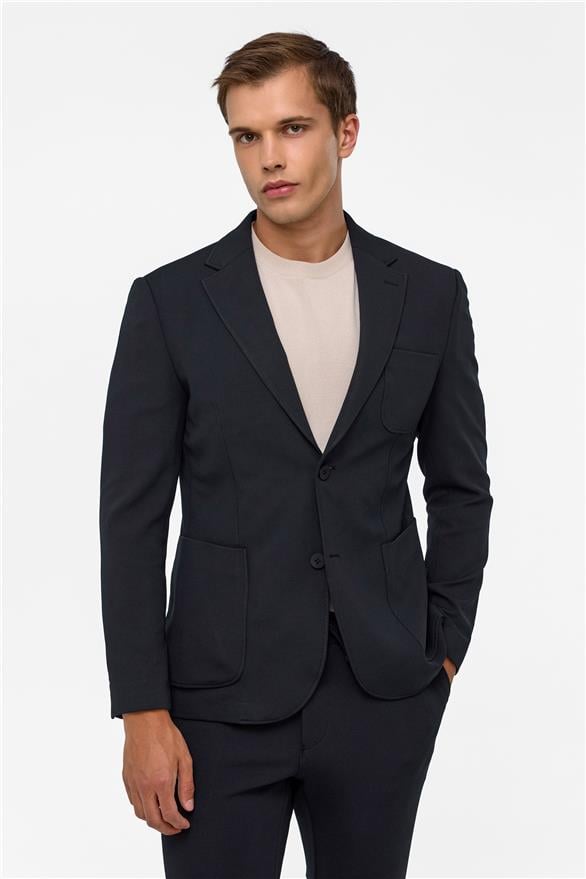 Süvari Siyah Slim Fit Düz 6 Drop Spor Takım Elbise