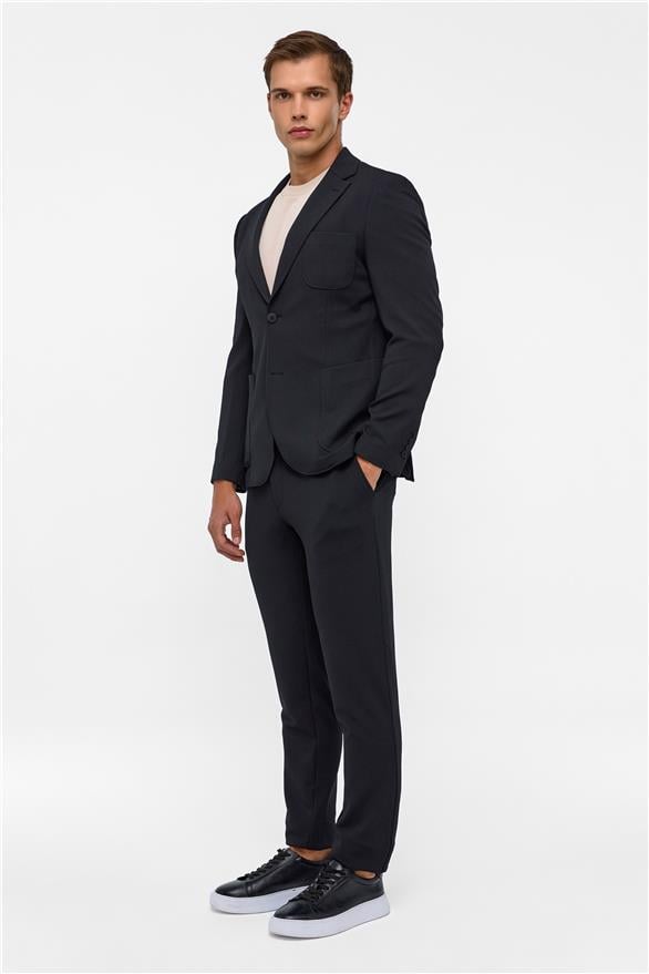 Süvari Siyah Slim Fit Düz 6 Drop Spor Takım Elbise görsel 7