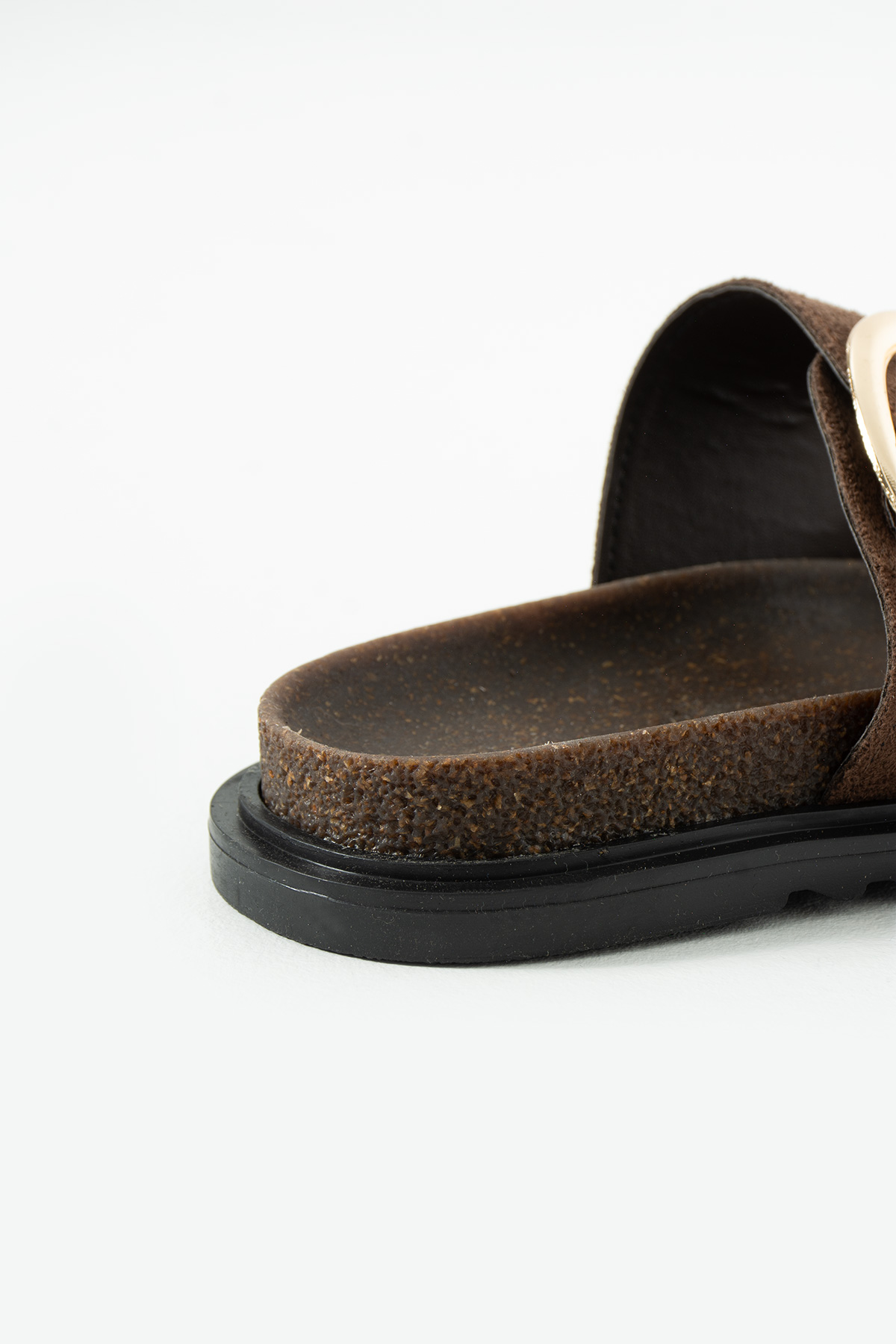 DUXAL SHOES Renata Kahverengi Süet Çift Bantlı Gold Tokalı Konfor Taban Kadın Terlik görsel 6