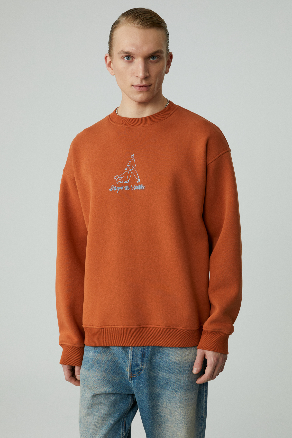 GRIMELANGE MINTY Erkek Yuvarlak Yaka 3 İplik TURUNCU Sweatshirt