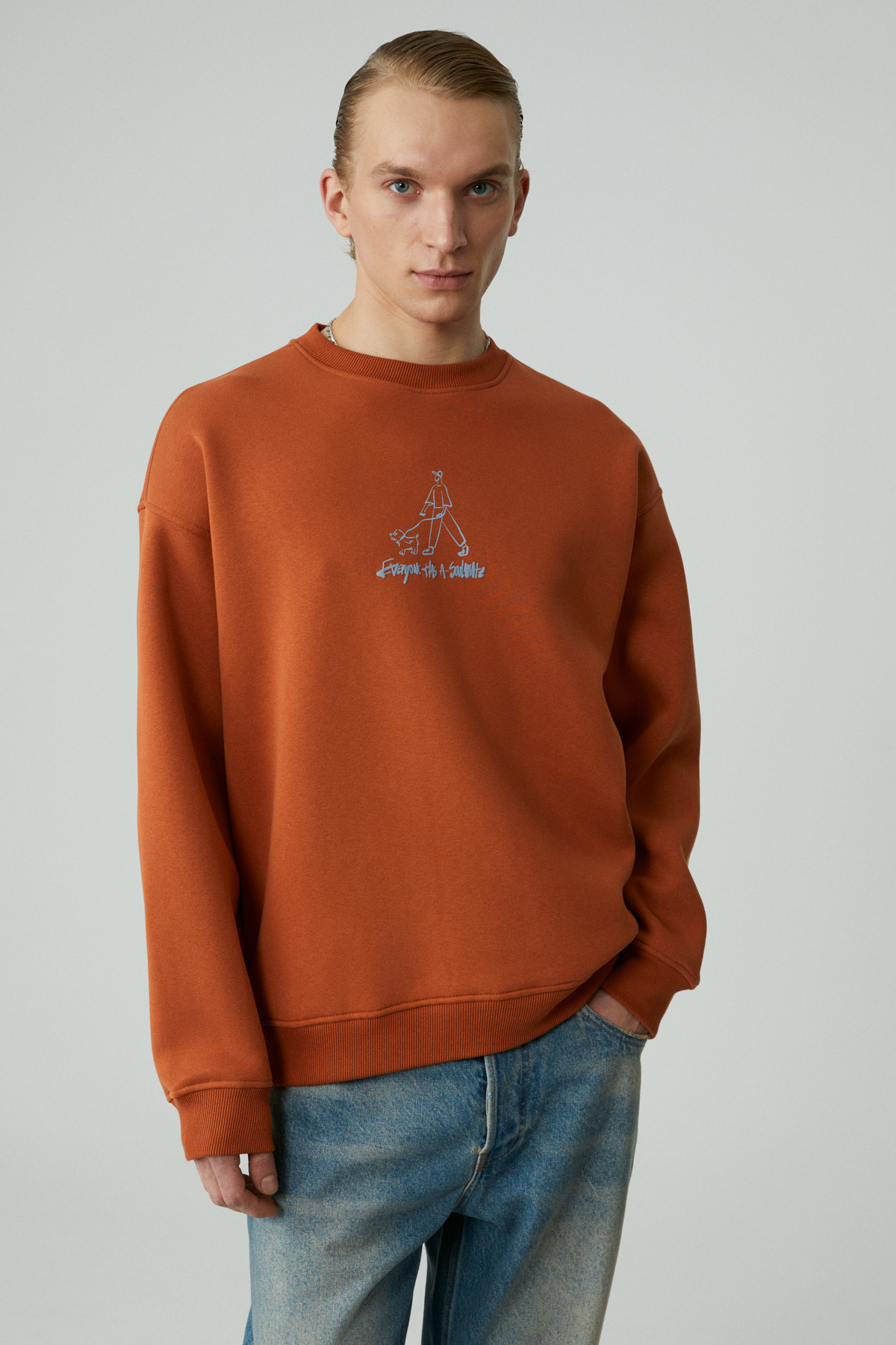 GRIMELANGE MINTY Erkek Yuvarlak Yaka 3 İplik TURUNCU Sweatshirt görsel 4