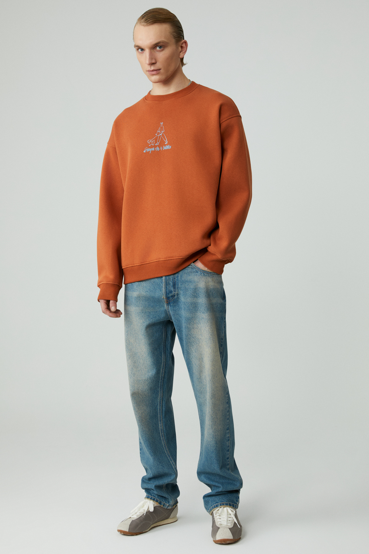 GRIMELANGE MINTY Erkek Yuvarlak Yaka 3 İplik TURUNCU Sweatshirt görsel 5
