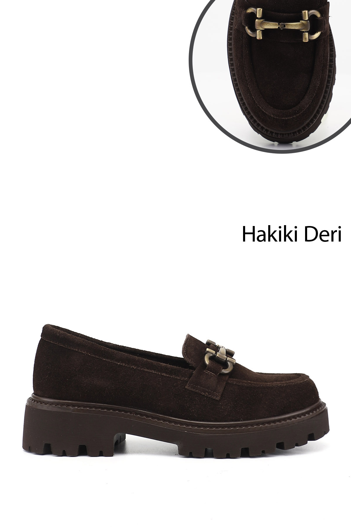 GÖNDERİ(R) Kadın KOYU KAHVE Kalın Topuklu Tokalı Hakiki Deri Loafer Ayakkabı