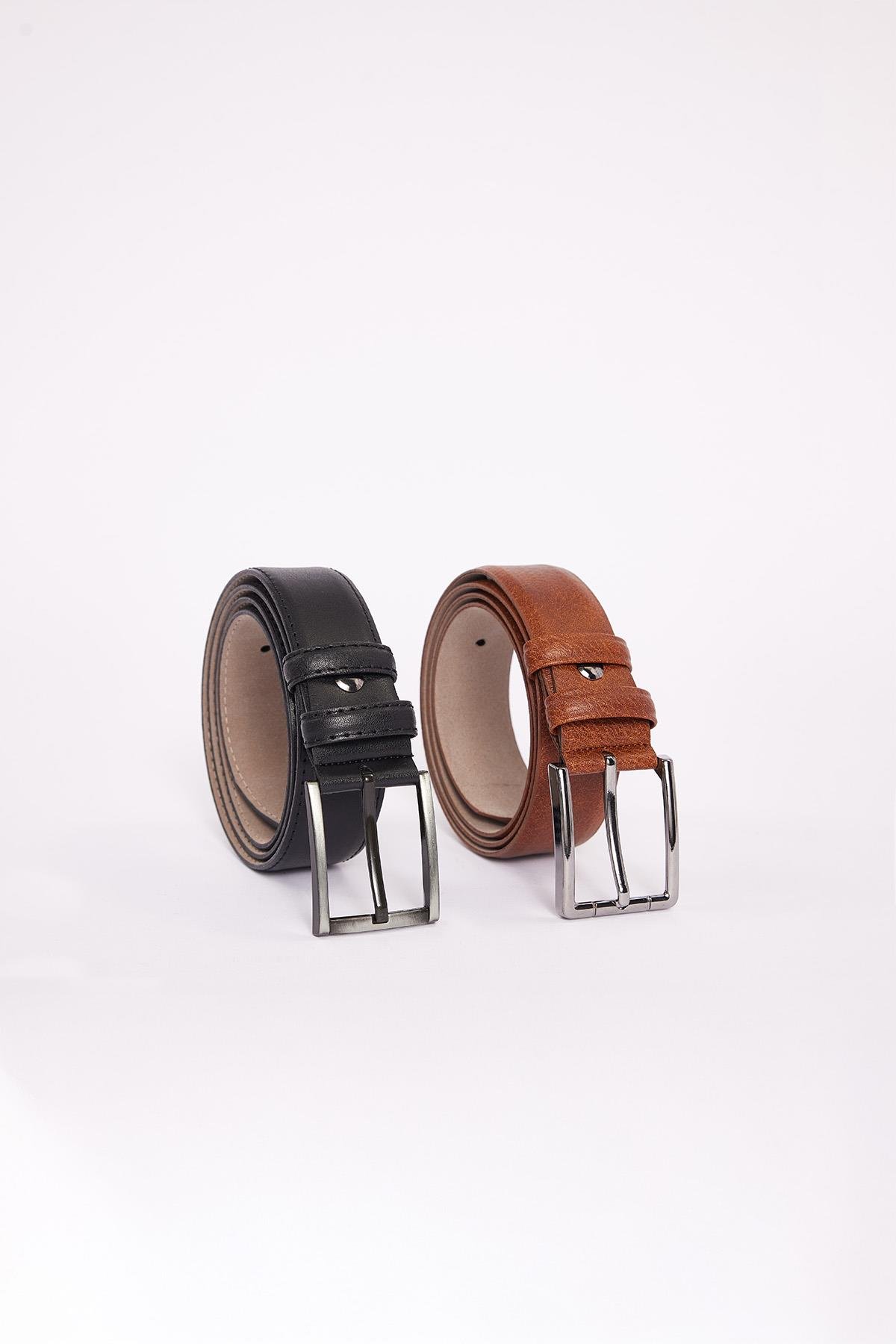 TUDORS Erkek 2'Li Set 3,5 Cm Klasik Siyah 3,5 Cm Klasik Kahverengi Kemer