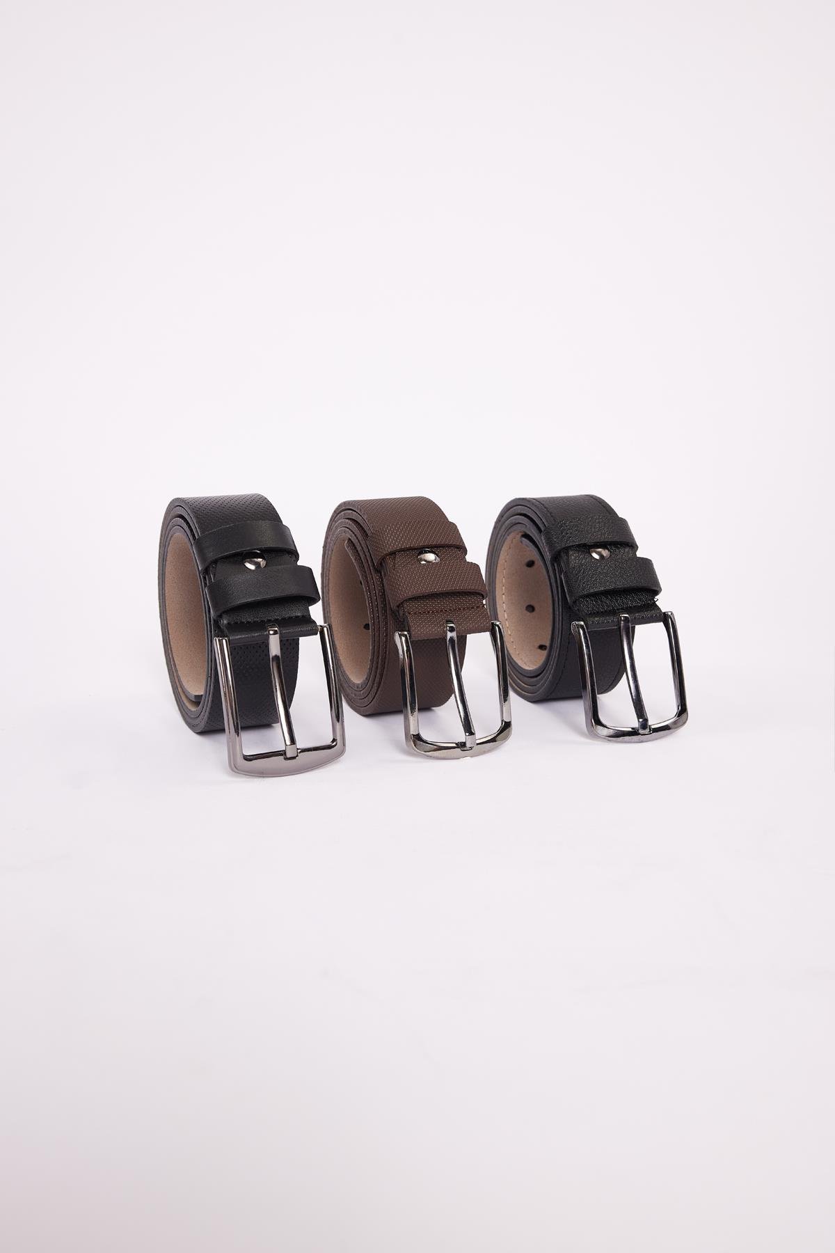 TUDORS Erkek 3'Lü Set 4 Cm Spor Siyah-Kahverengi-Lacivert Kemer