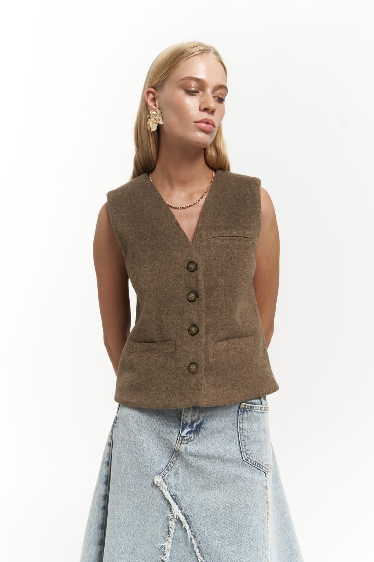 Mai Collection Pace Soft Kahve Kısa Yelek