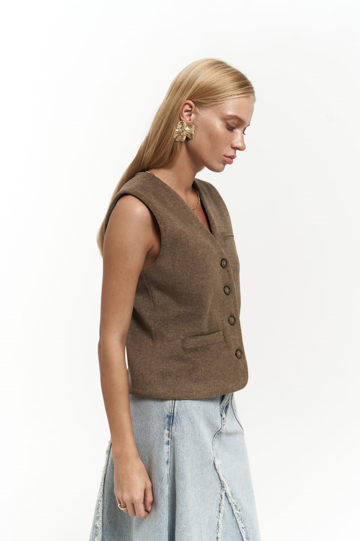 Mai Collection Pace Soft Kahve Kısa Yelek görsel 2