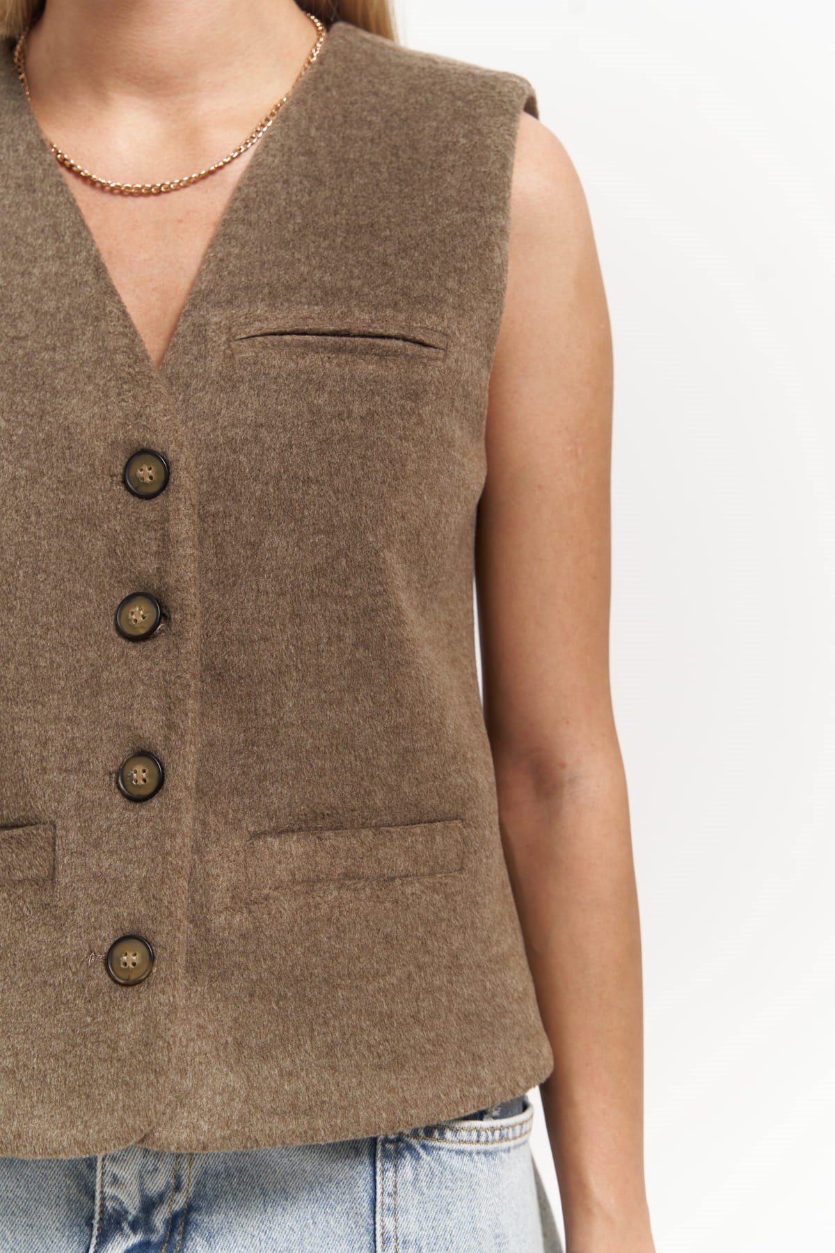 Mai Collection Pace Soft Kahve Kısa Yelek görsel 4