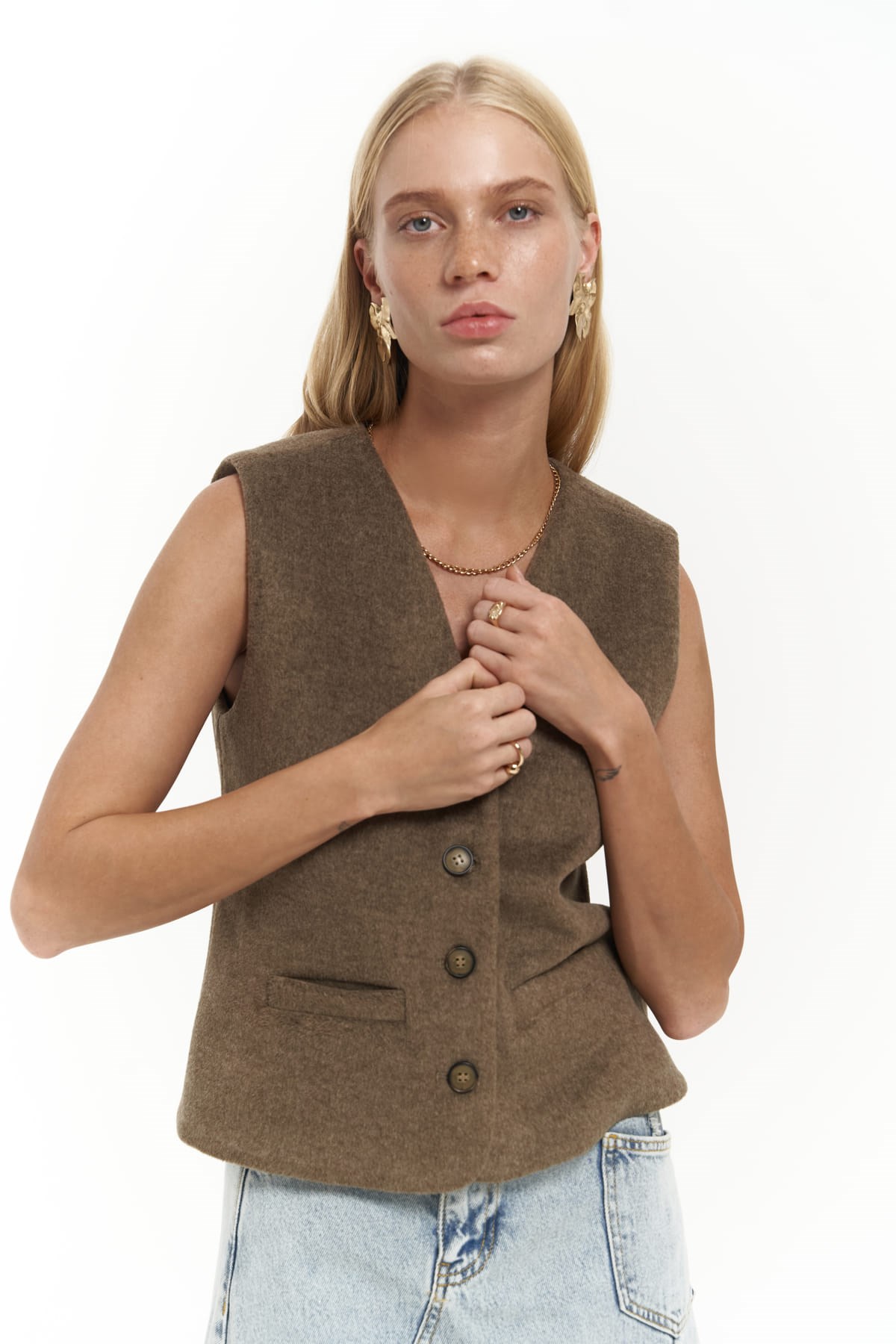 Mai Collection Pace Soft Kahve Kısa Yelek görsel 5