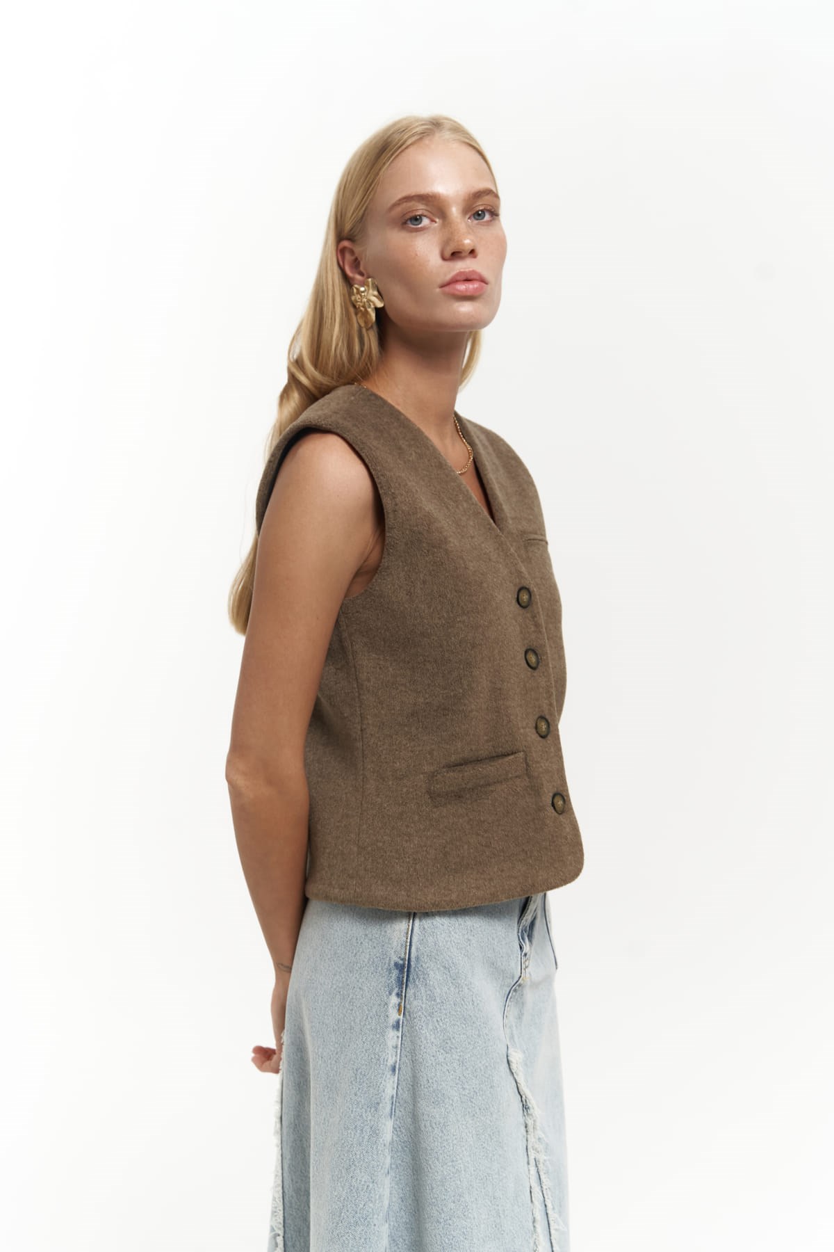 Mai Collection Pace Soft Kahve Kısa Yelek görsel 6