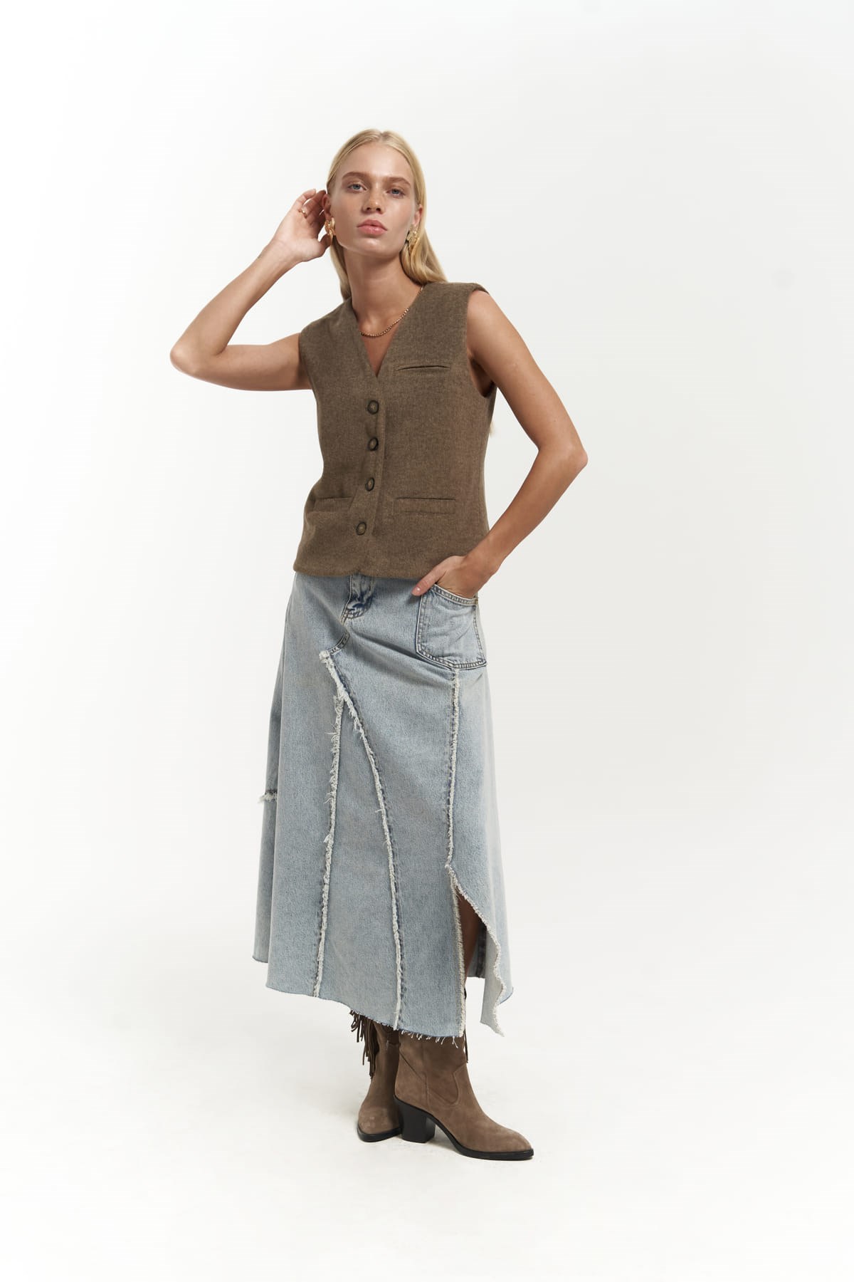 Mai Collection Pace Soft Kahve Kısa Yelek görsel 7