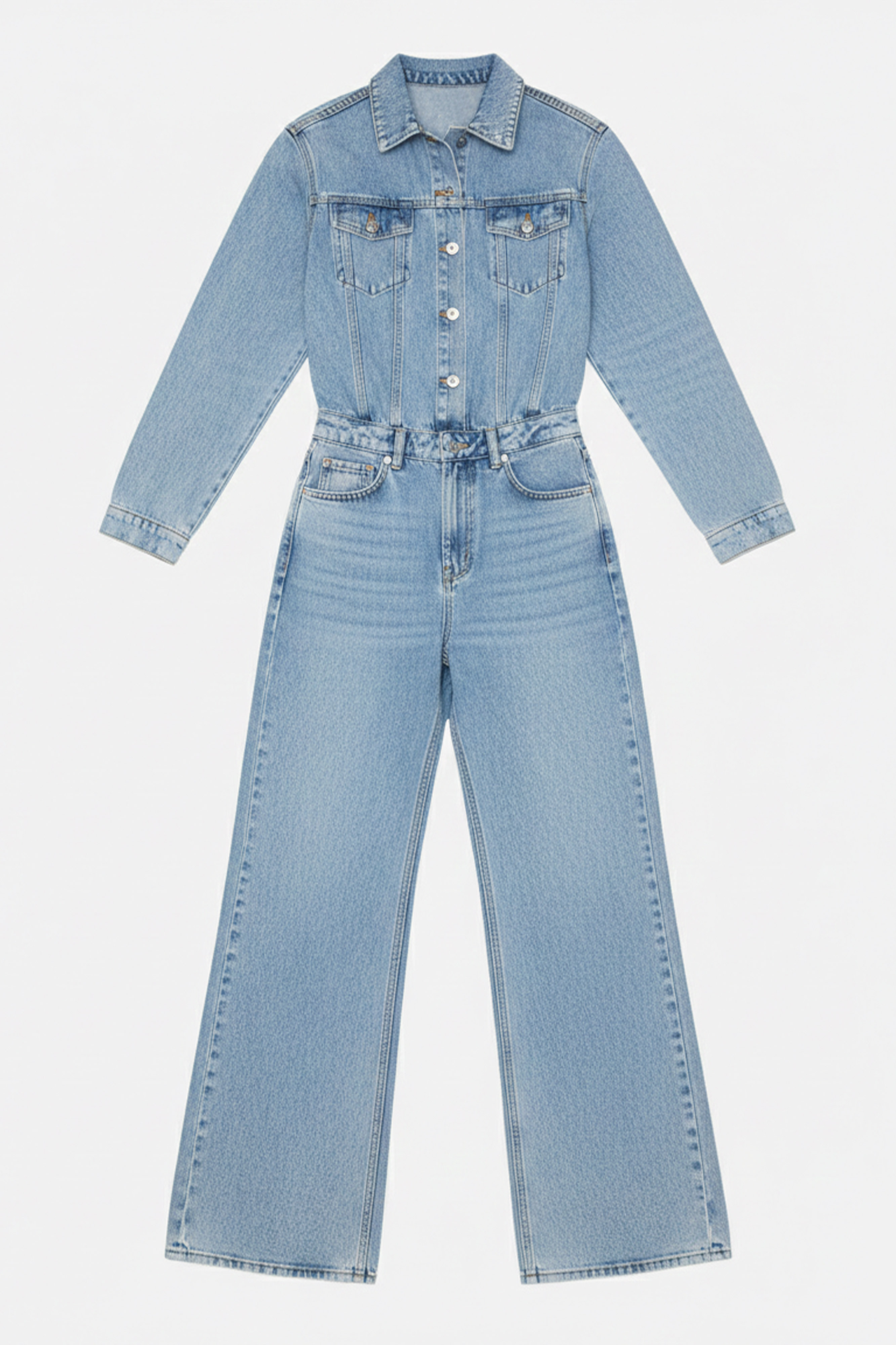 It's Basic Kadın Jean Rengi 3s6-3 Straight Fit %100 Pamuk Denim Tulum görsel 5