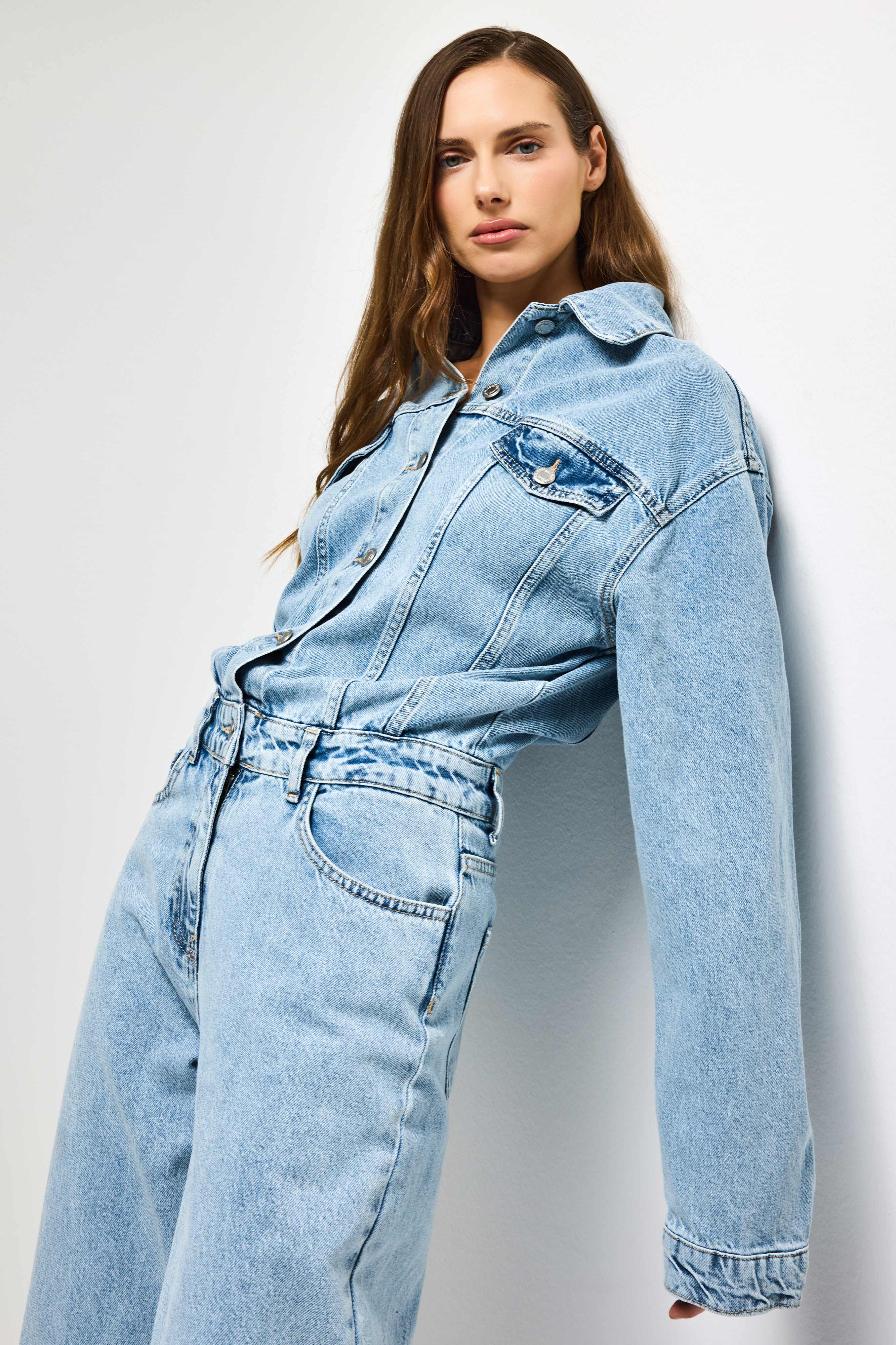 It's Basic Kadın Jean Rengi 3s6-3 Straight Fit %100 Pamuk Denim Tulum görsel 7