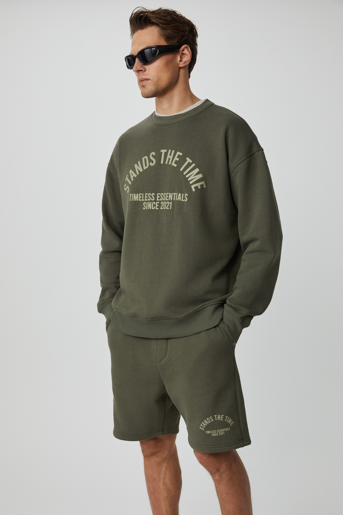 GRIMELANGE NORTON Erkek Yuvarlak Yaka 3 İplik HAKİ Sweatshirt görsel 2